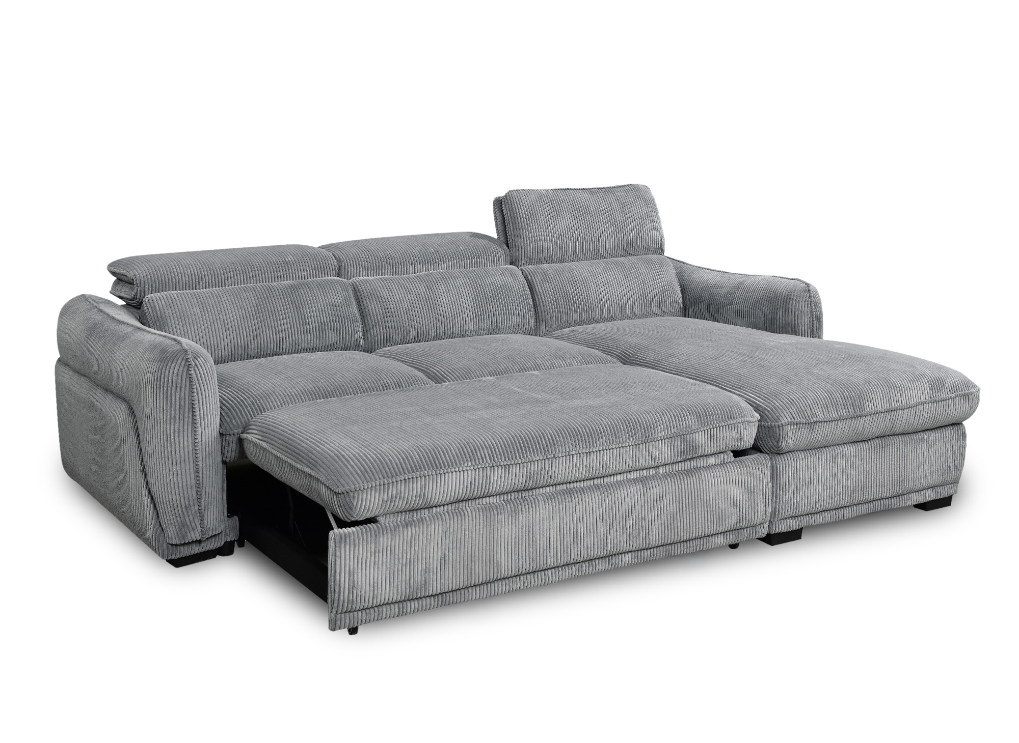 Canapé d'angle droit convertible avec coffre en velours côtelé épais gris PETUNIA - Angle droit