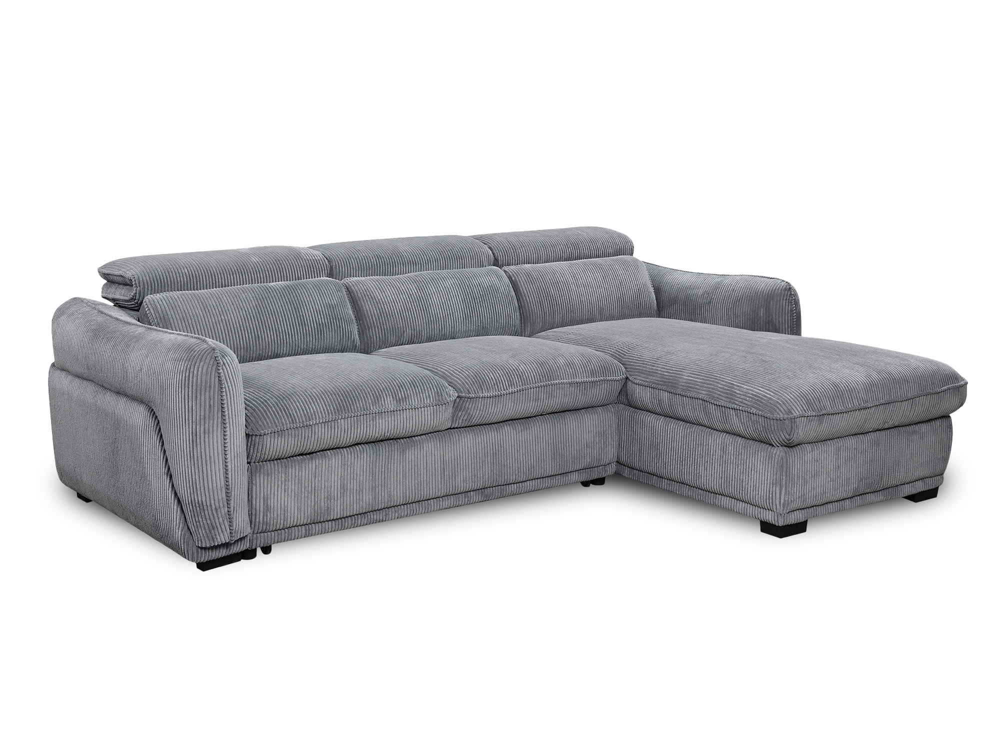 Canapé d'angle droit convertible avec coffre en velours côtelé épais gris PETUNIA - Angle droit