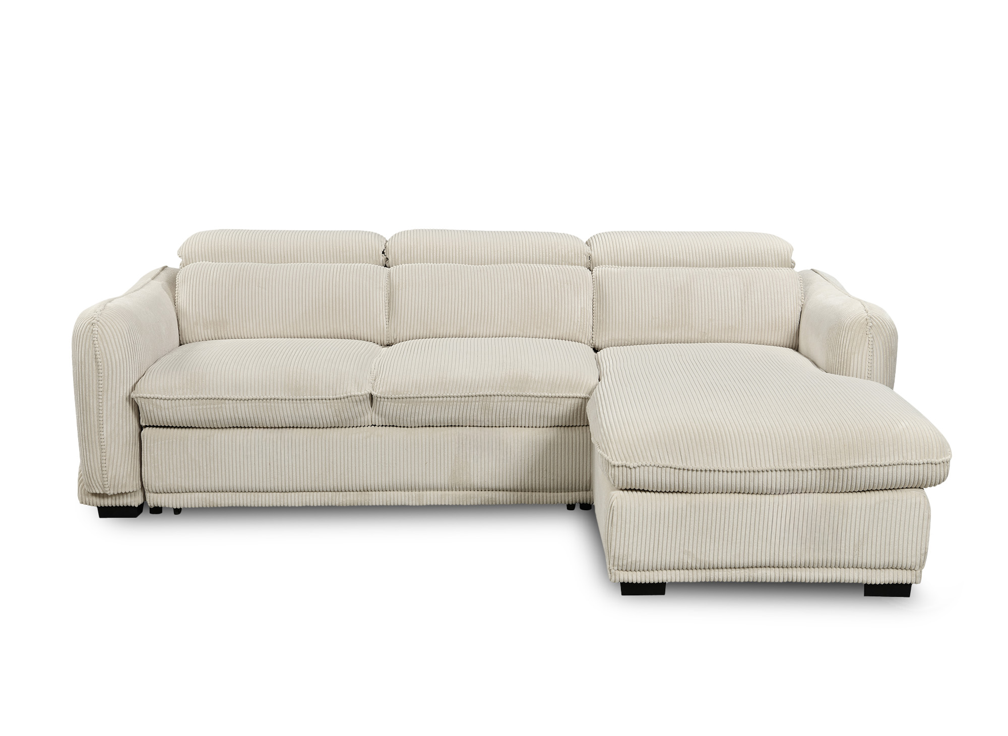 Canapé d'angle droit convertible avec coffre en velours côtelé épais beige PETUNIA - Angle droit
