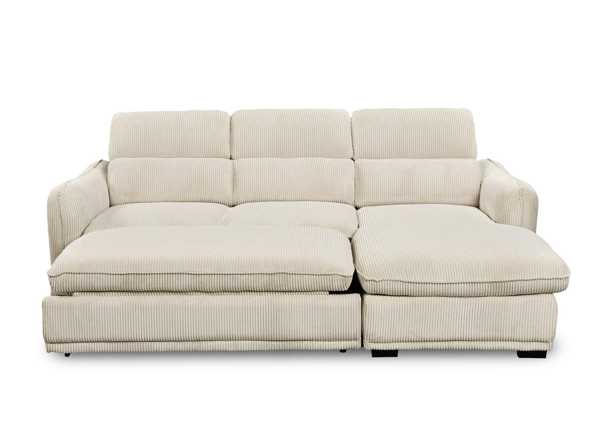 Canapé d'angle droit convertible avec coffre en velours côtelé épais beige PETUNIA - Angle droit