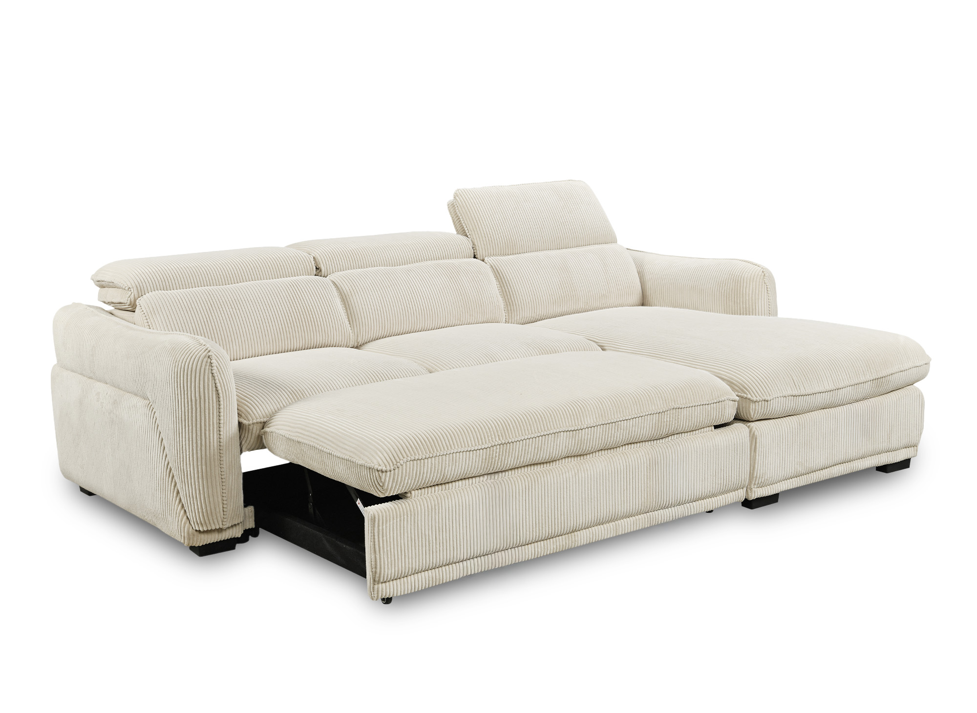 Canapé d'angle droit convertible avec coffre en velours côtelé épais beige PETUNIA - Angle droit