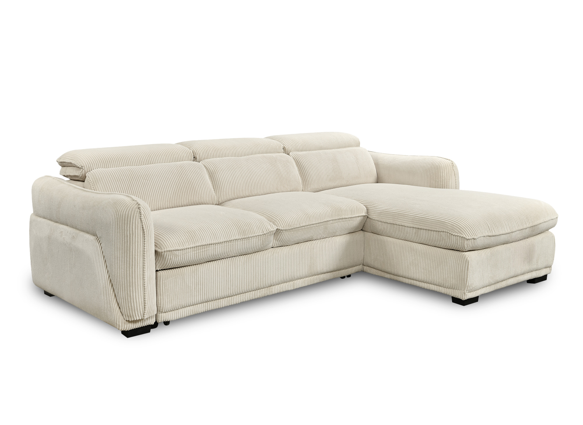 Canapé d'angle droit convertible avec coffre en velours côtelé épais beige PETUNIA - Angle droit