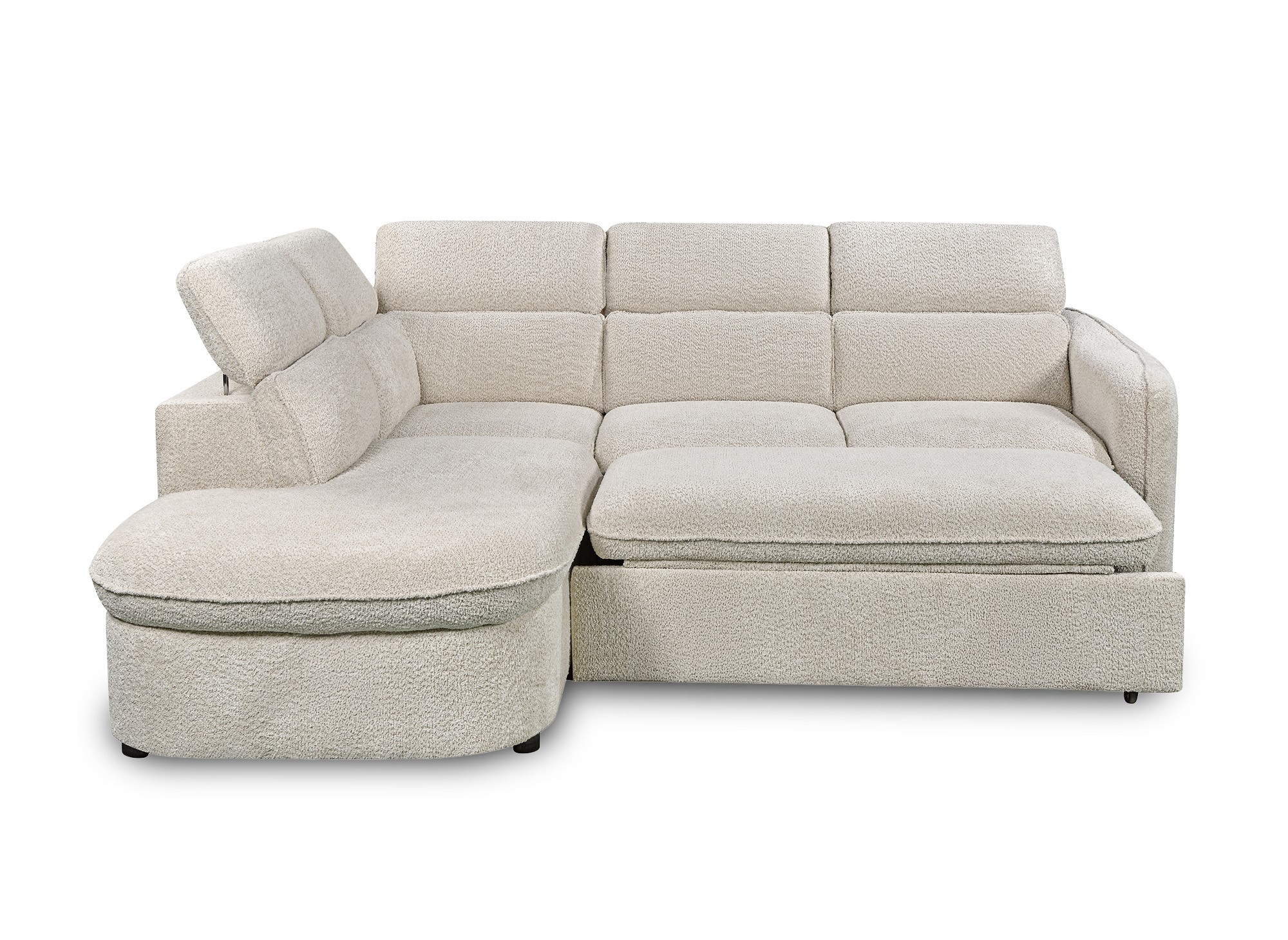 Canapé d'angle convertible avec coffre de rangement en tissu bouclette écru BAYA - angle gauche