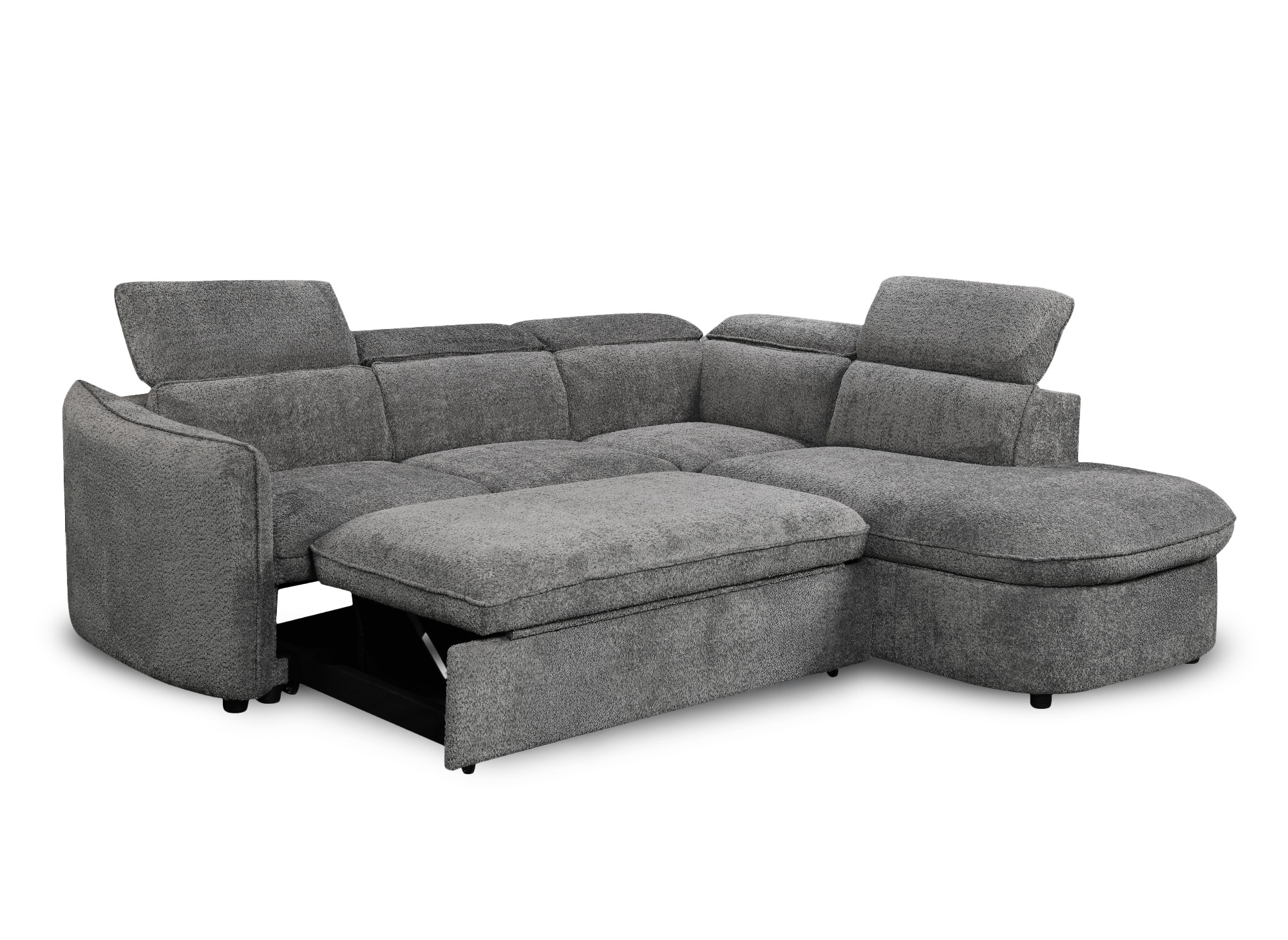 Canapé d'angle convertible avec coffre de rangement en tissu bouclette gris BAYA - angle droit