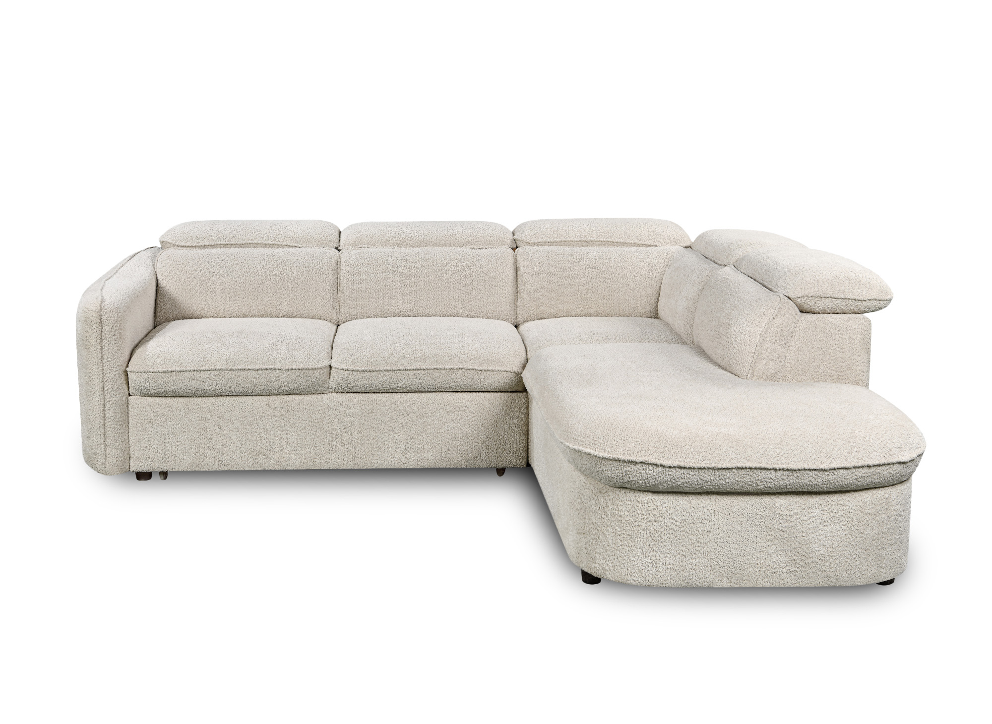Canapé d'angle convertible avec coffre de rangement en tissu bouclette écru BAYA - angle droit