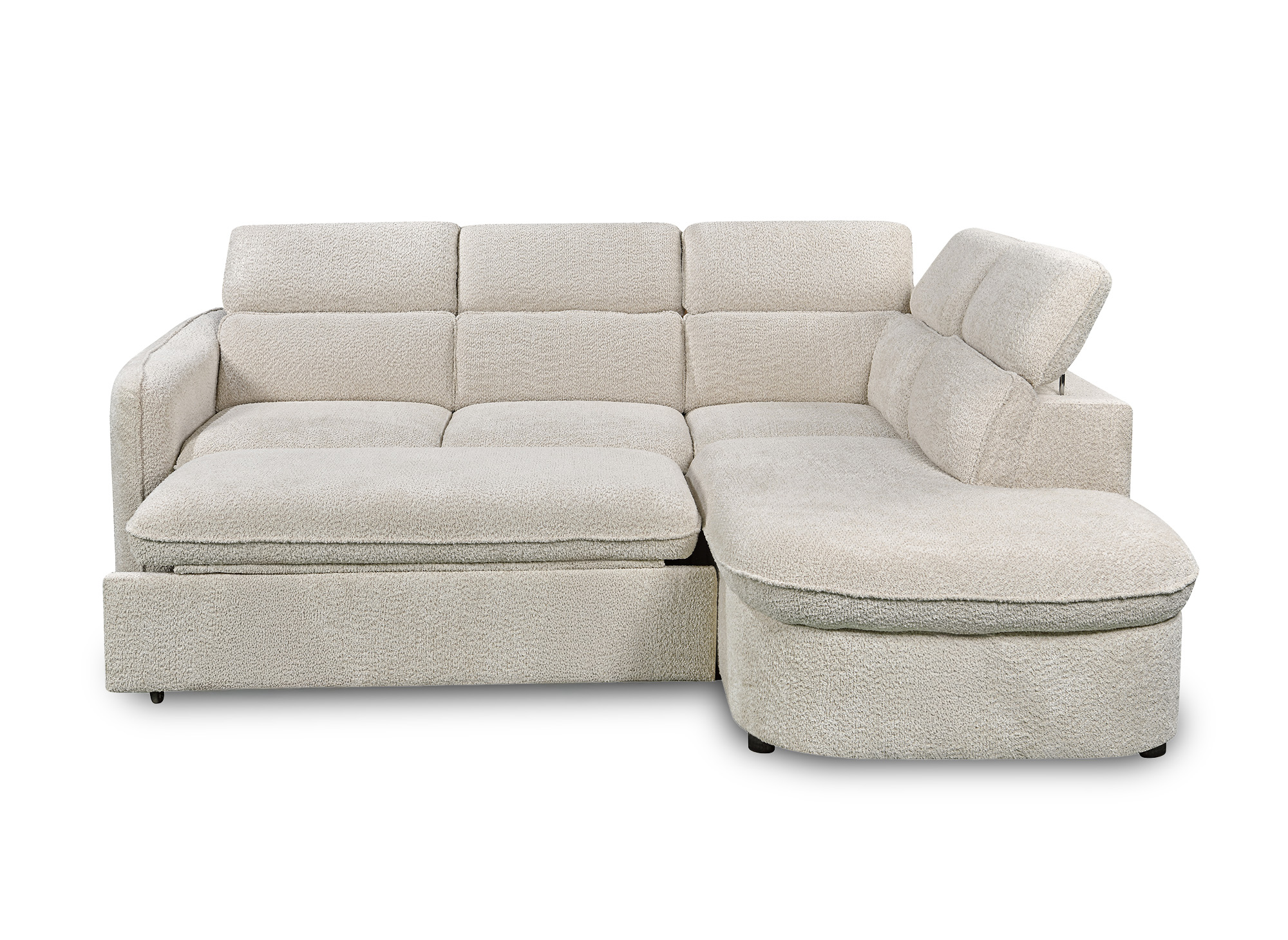 Canapé d'angle convertible avec coffre de rangement en tissu bouclette écru BAYA - angle droit