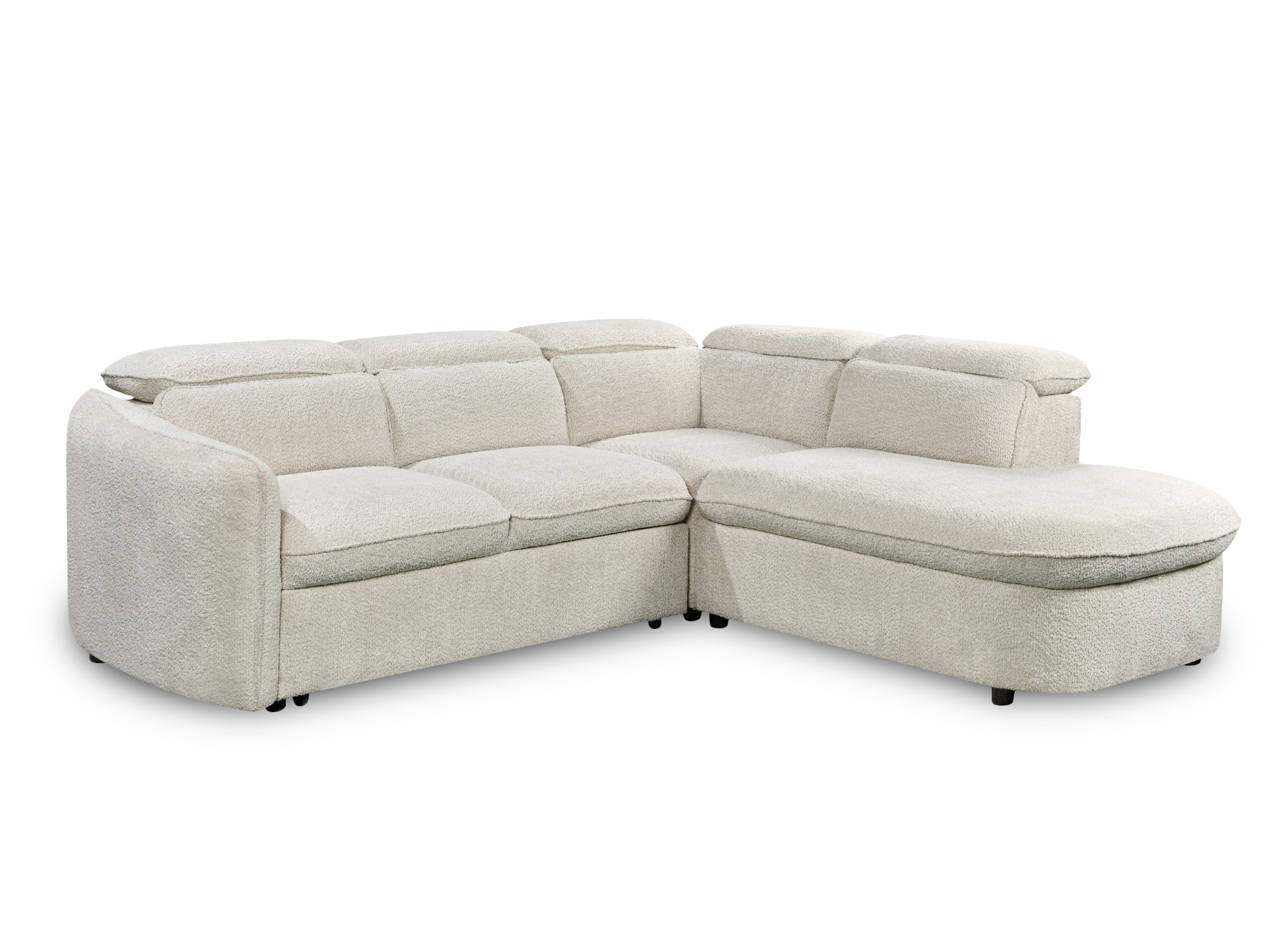 Canapé d'angle convertible avec coffre de rangement en tissu bouclette écru BAYA - angle droit
