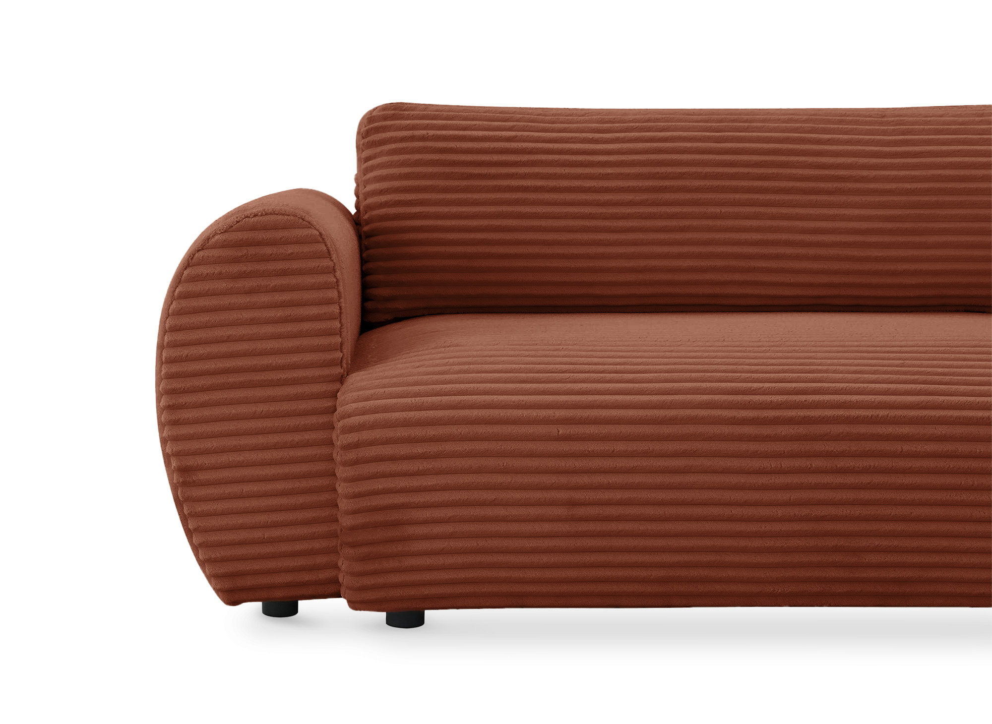 Canapé d'angle convertible avec méridienne et coffre en gros côtelé terracotta TILDA - Angle droit