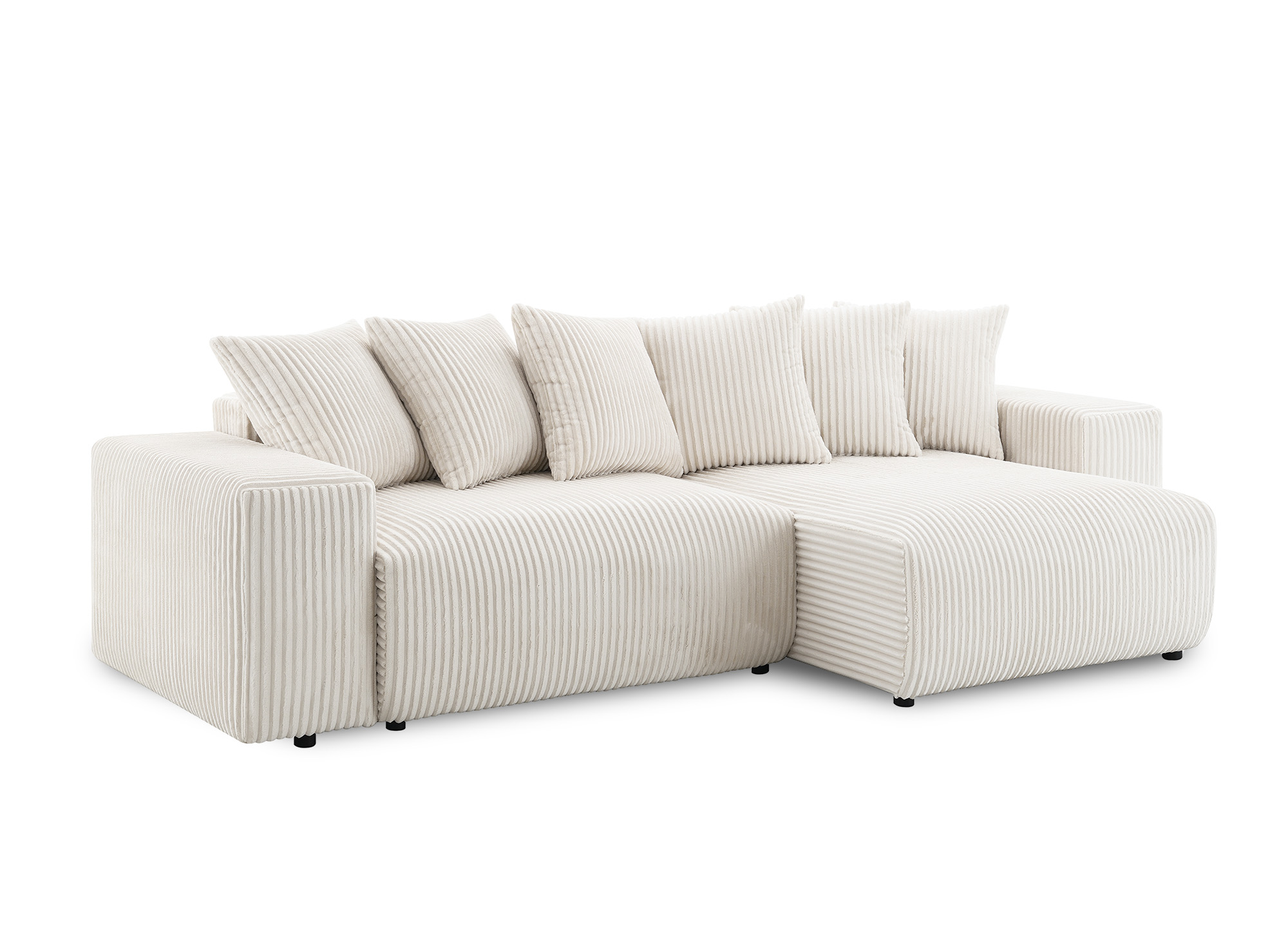 Canapé d'angle réversible convertible avec coffre en velours côtelé épais beige NOELIA