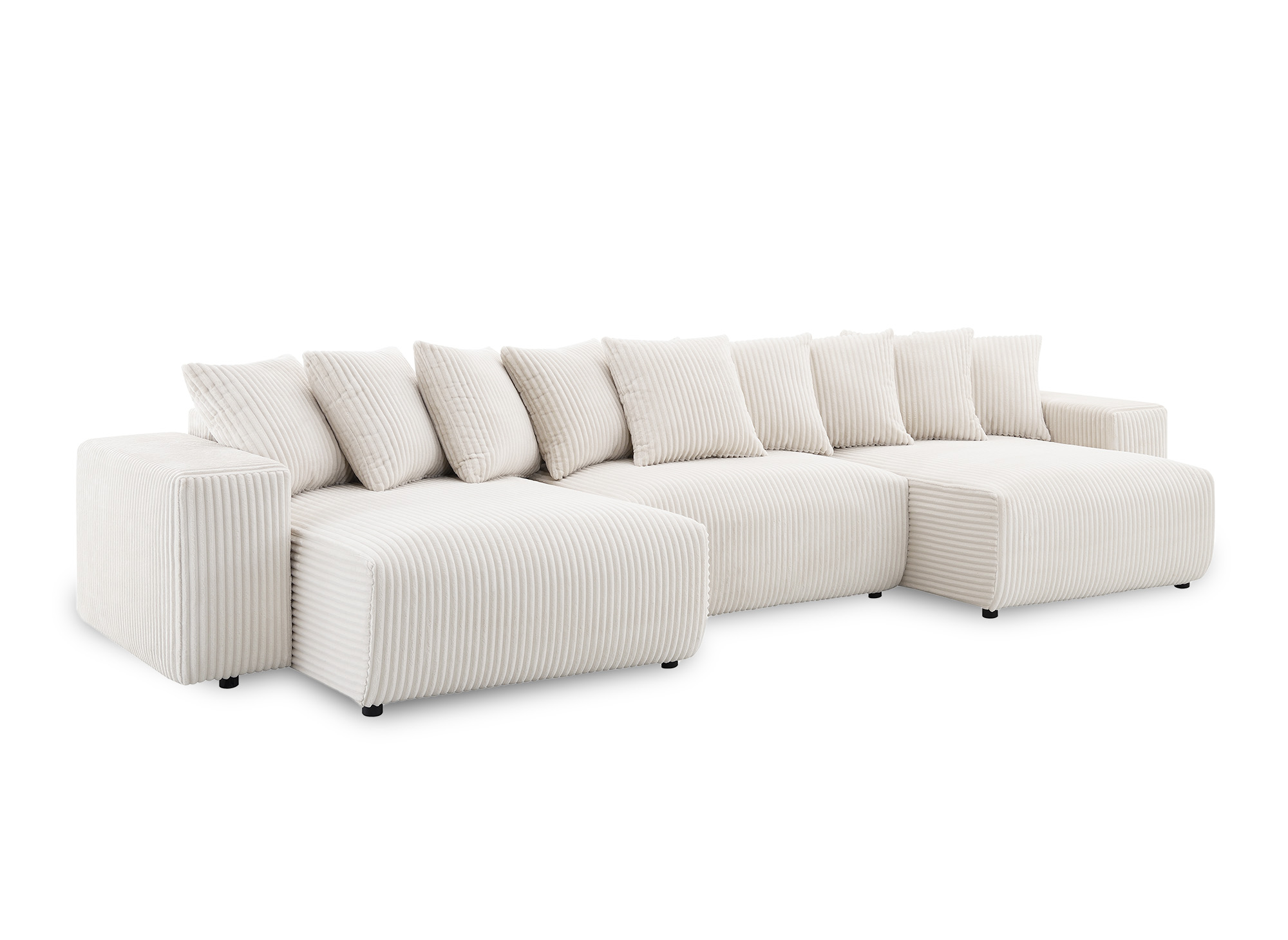 Canapé panoramique réversible convertible avec coffre en velours côtelé épais beige NOELIA