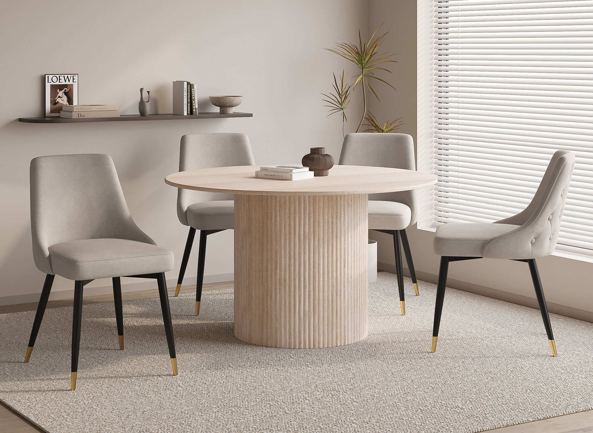 Lot de 2 chaises capitonnées en velours beige DORINA