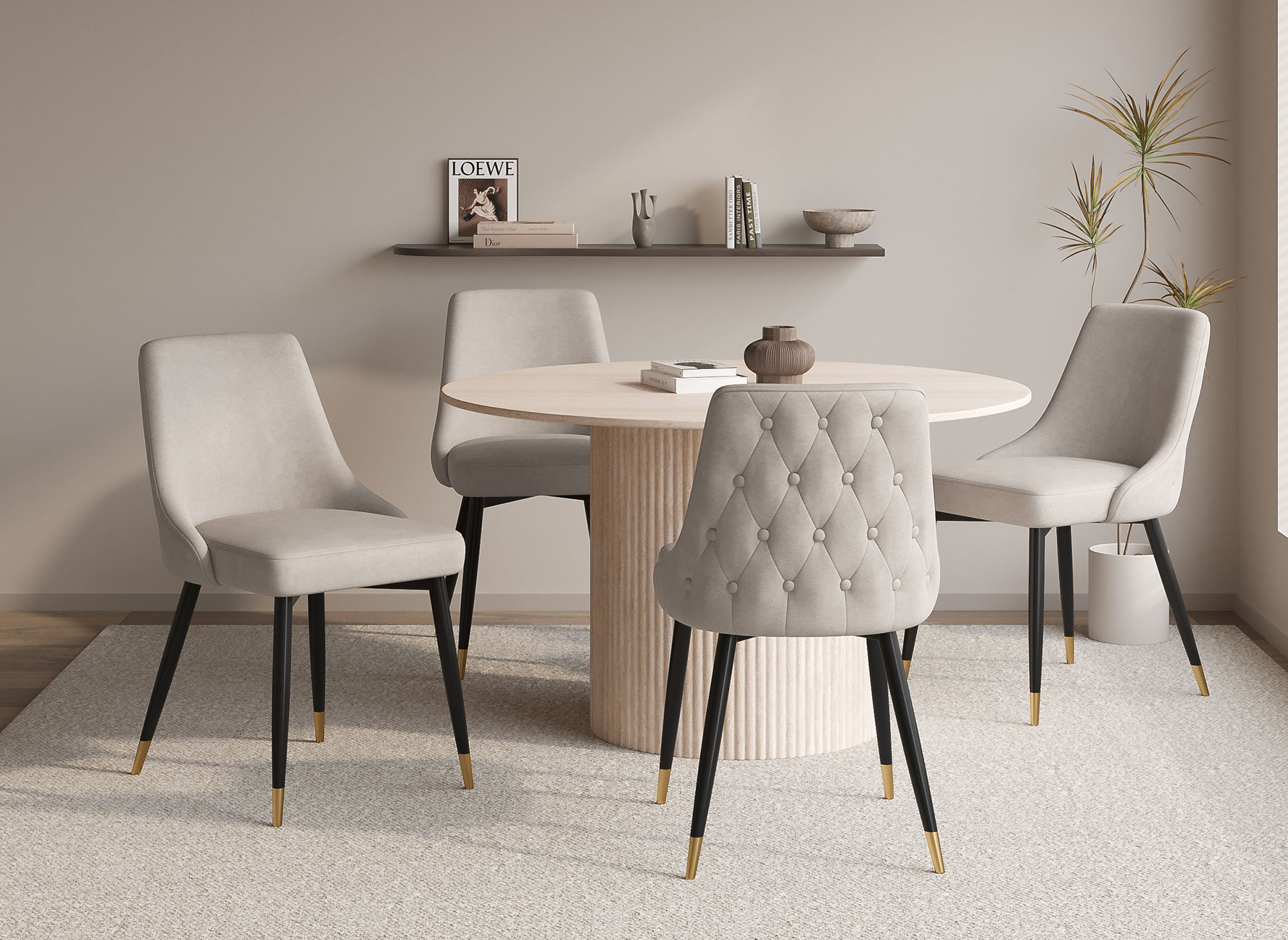 Lot de 2 chaises capitonnées en velours beige DORINA