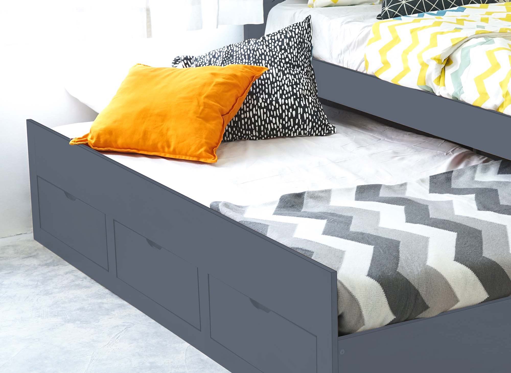 Lit gigogne avec tiroirs en bois gris ENORA 90 x 190 cm - DIP
