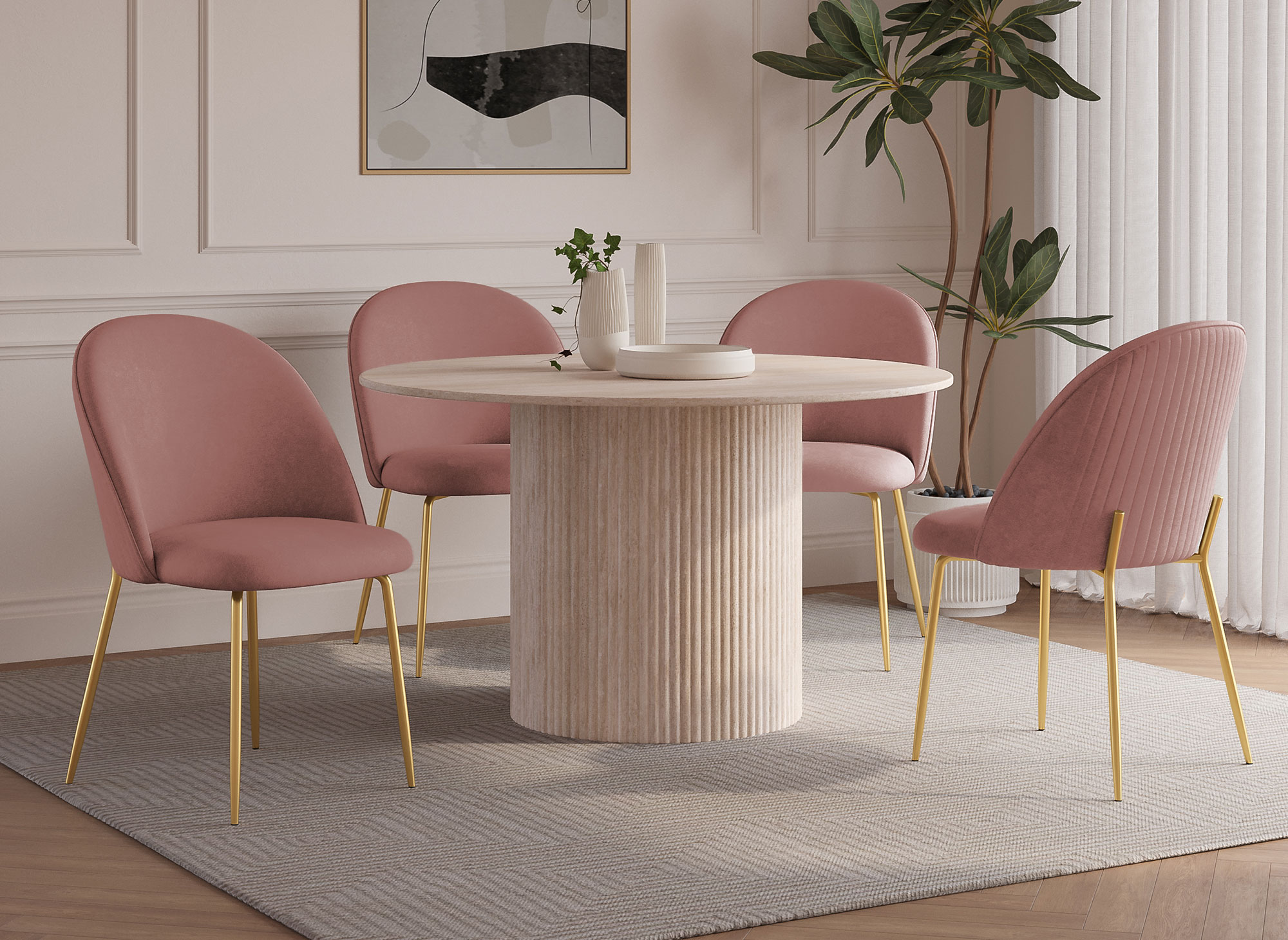 Lot de 2 chaises design en velours rose ARABEL