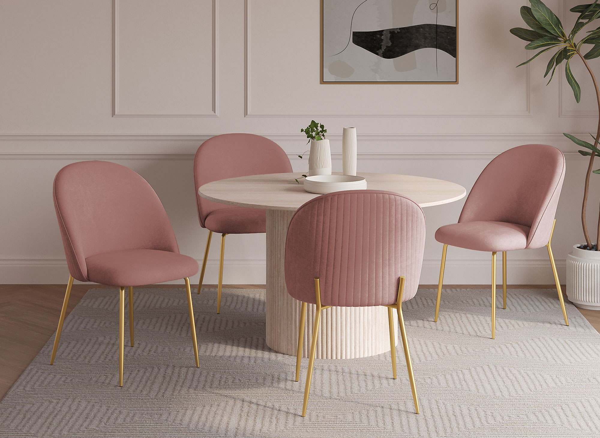 Lot de 2 chaises design en velours rose ARABEL