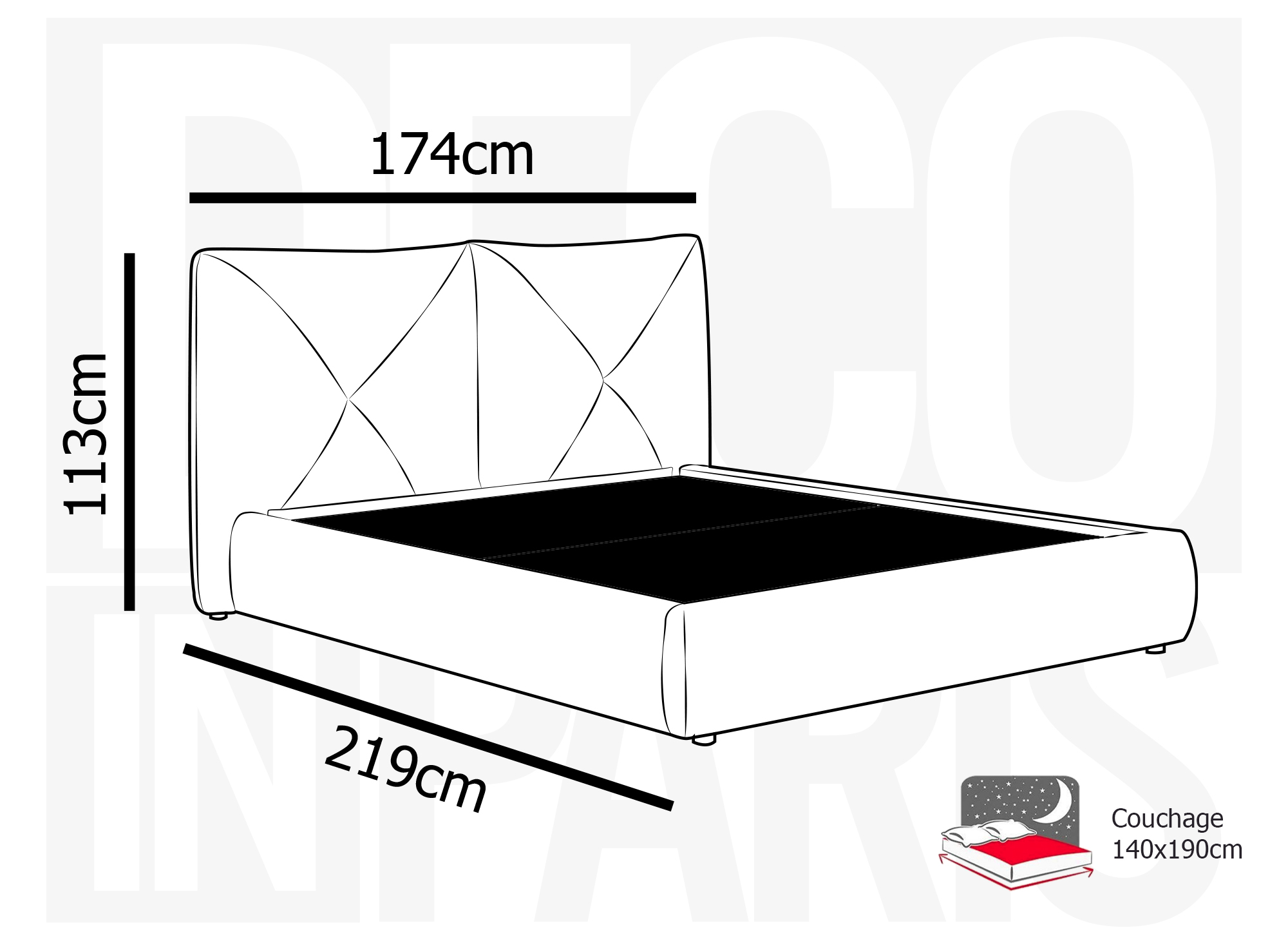 Lit coffre en tissu bouclette doux gris 140x190 cm NOAH