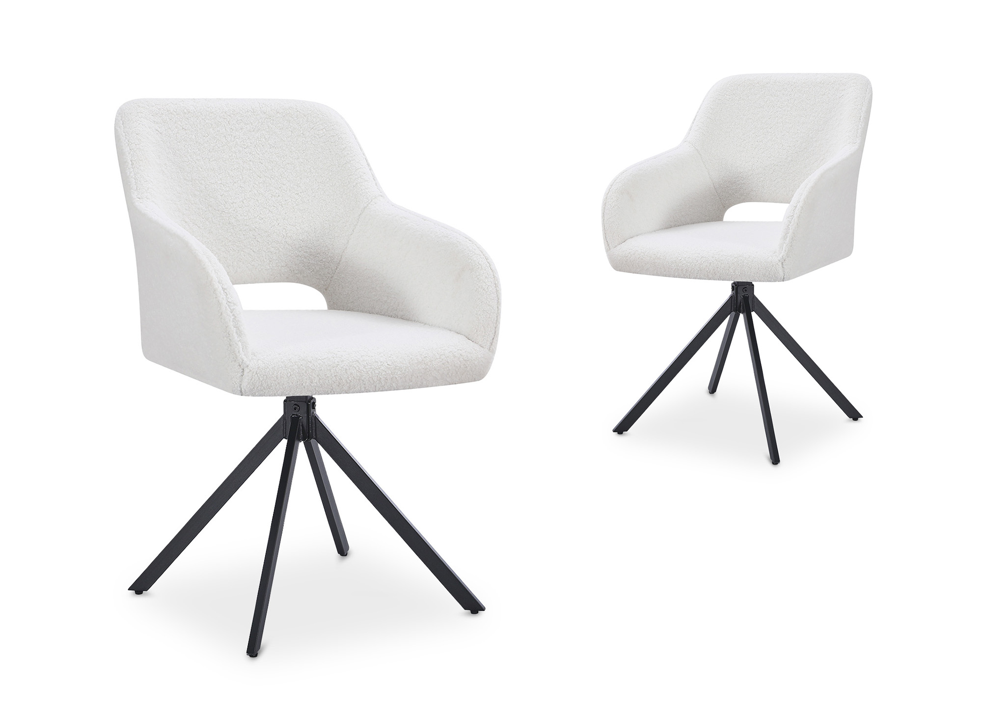 Lot de 2 chaises pivotantes design en  tissu bouclette blanc écru CIEL