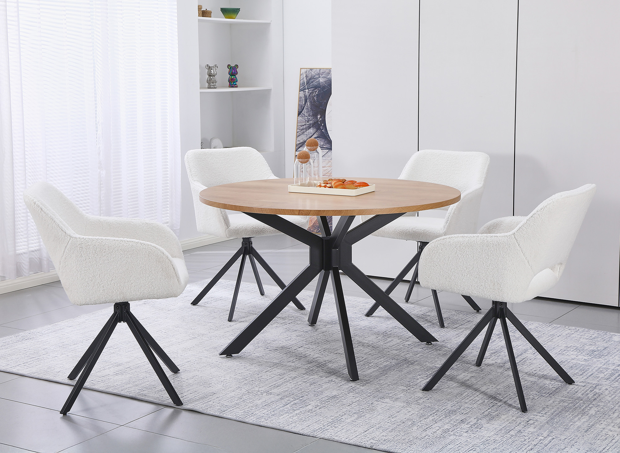 Lot de 2 chaises pivotantes design en  tissu bouclette blanc écru CIEL