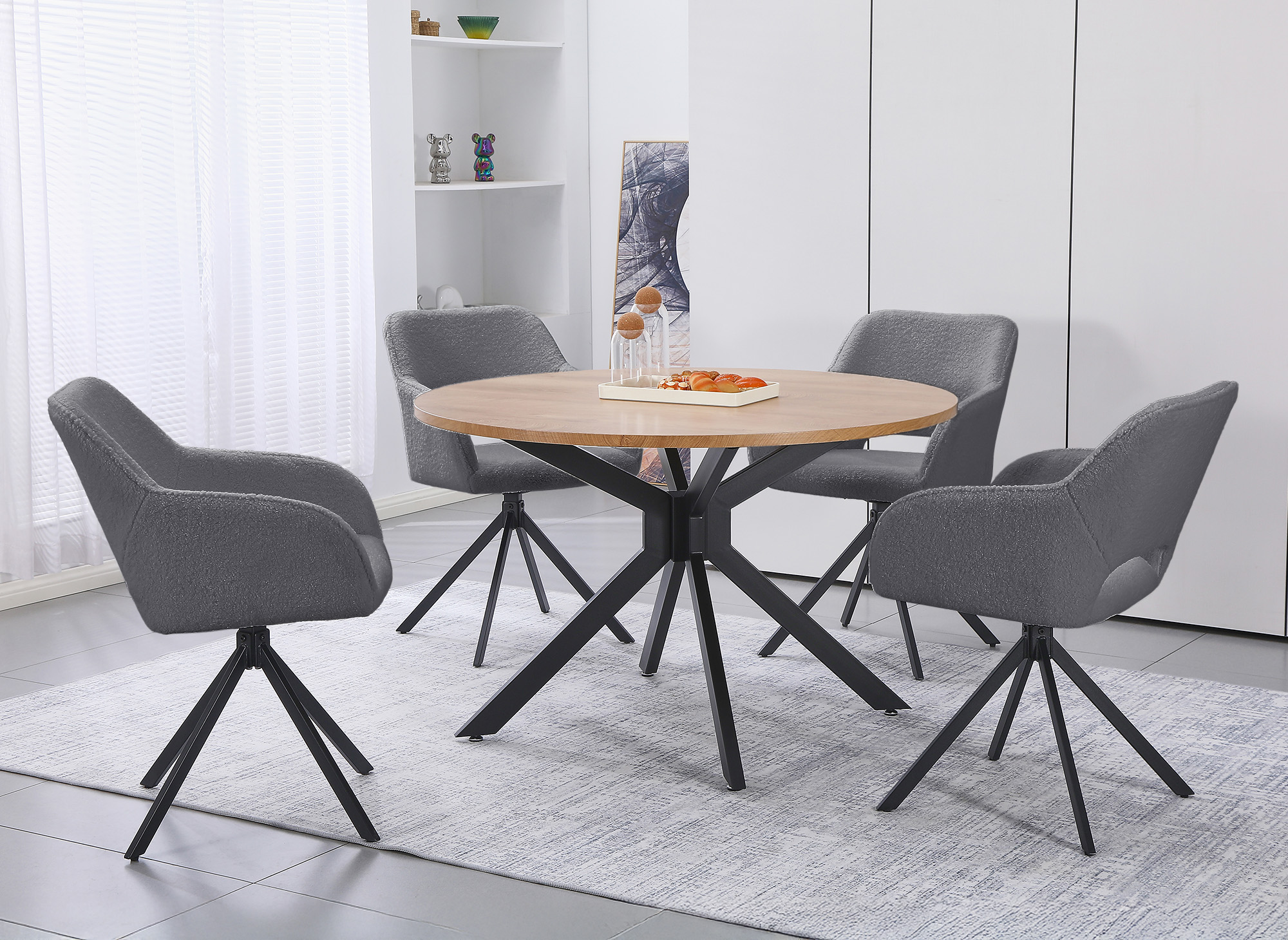 Lot de 2 chaises pivotantes design en  tissu bouclette gris CIEL