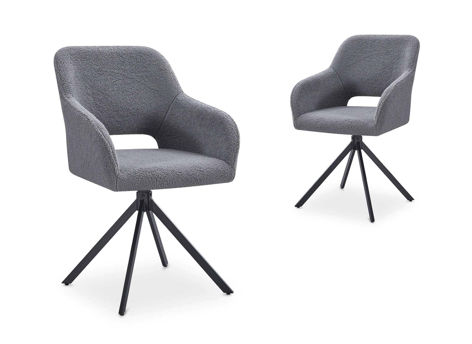Lot de 2 chaises pivotantes design en  tissu bouclette gris CIEL
