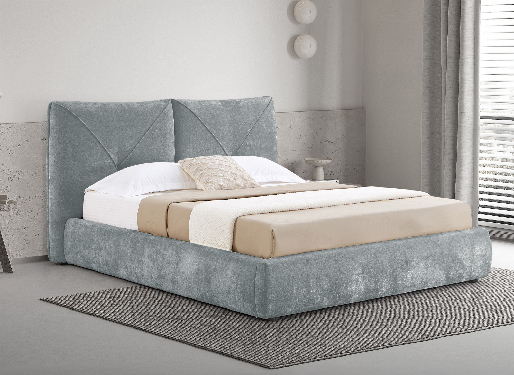 Lit coffre en tissu bouclette doux gris 160x200 cm NOAH