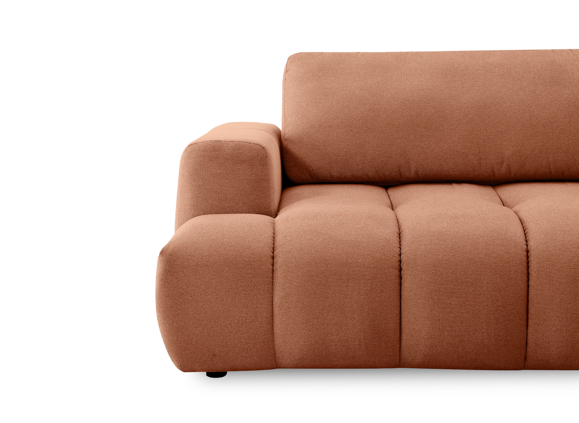 Canapé d'angle convertible avec coffre en tissu terracotta HAVEN - Angle droit