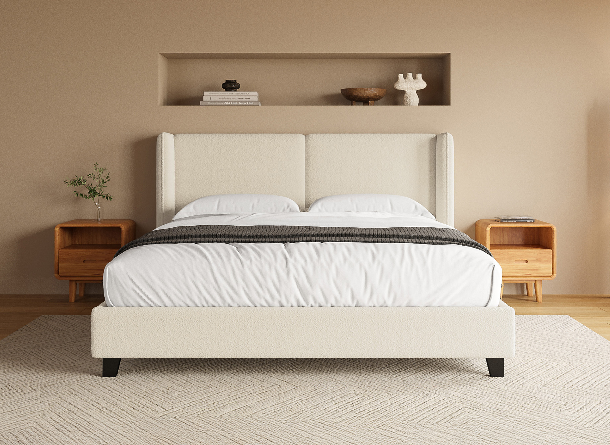 Lit double en tissu effet peau de mouton beige 180x200 cm KAYDEN