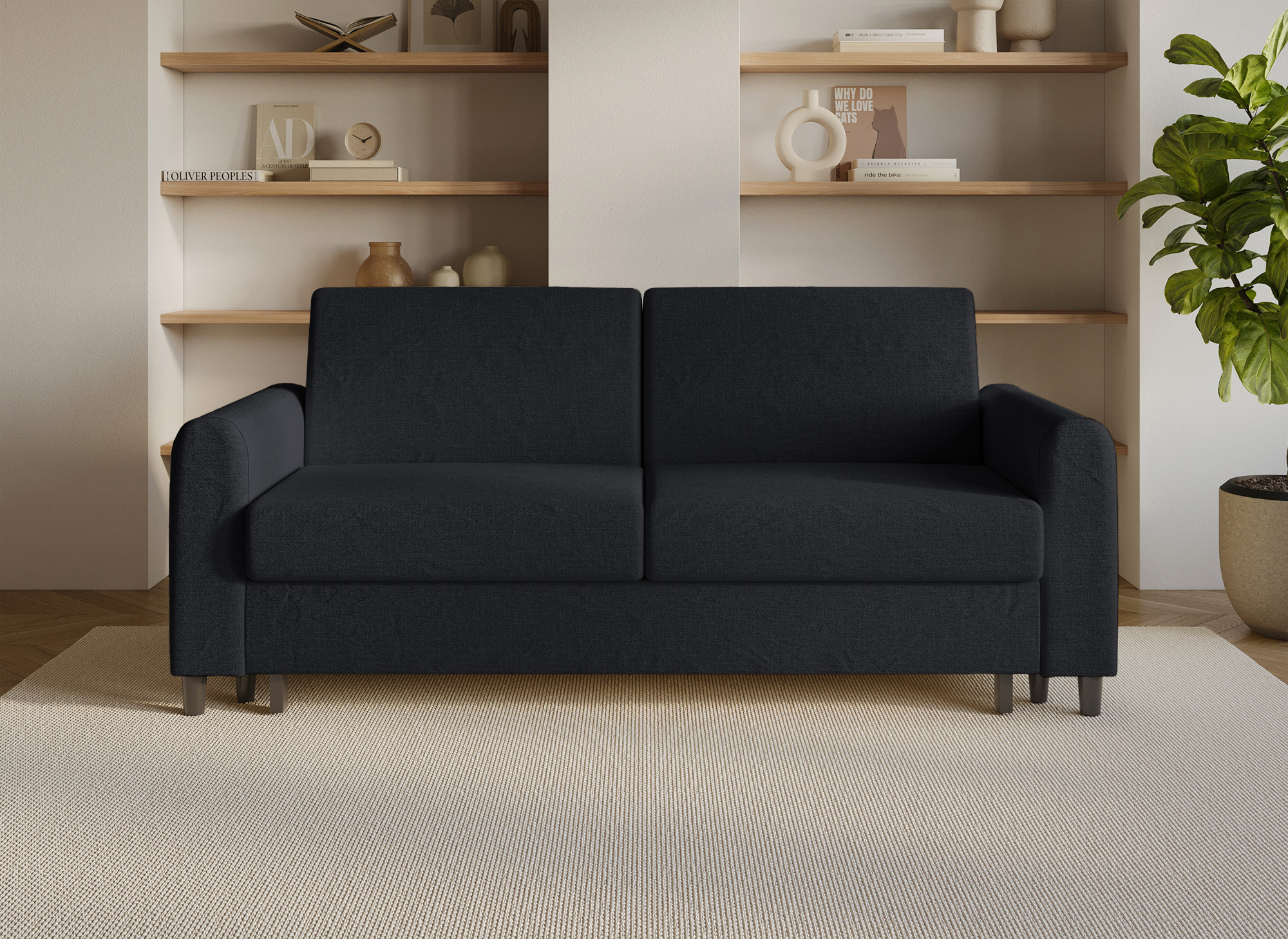 Canapé convertible 3 places en tissu lin noir ROSS