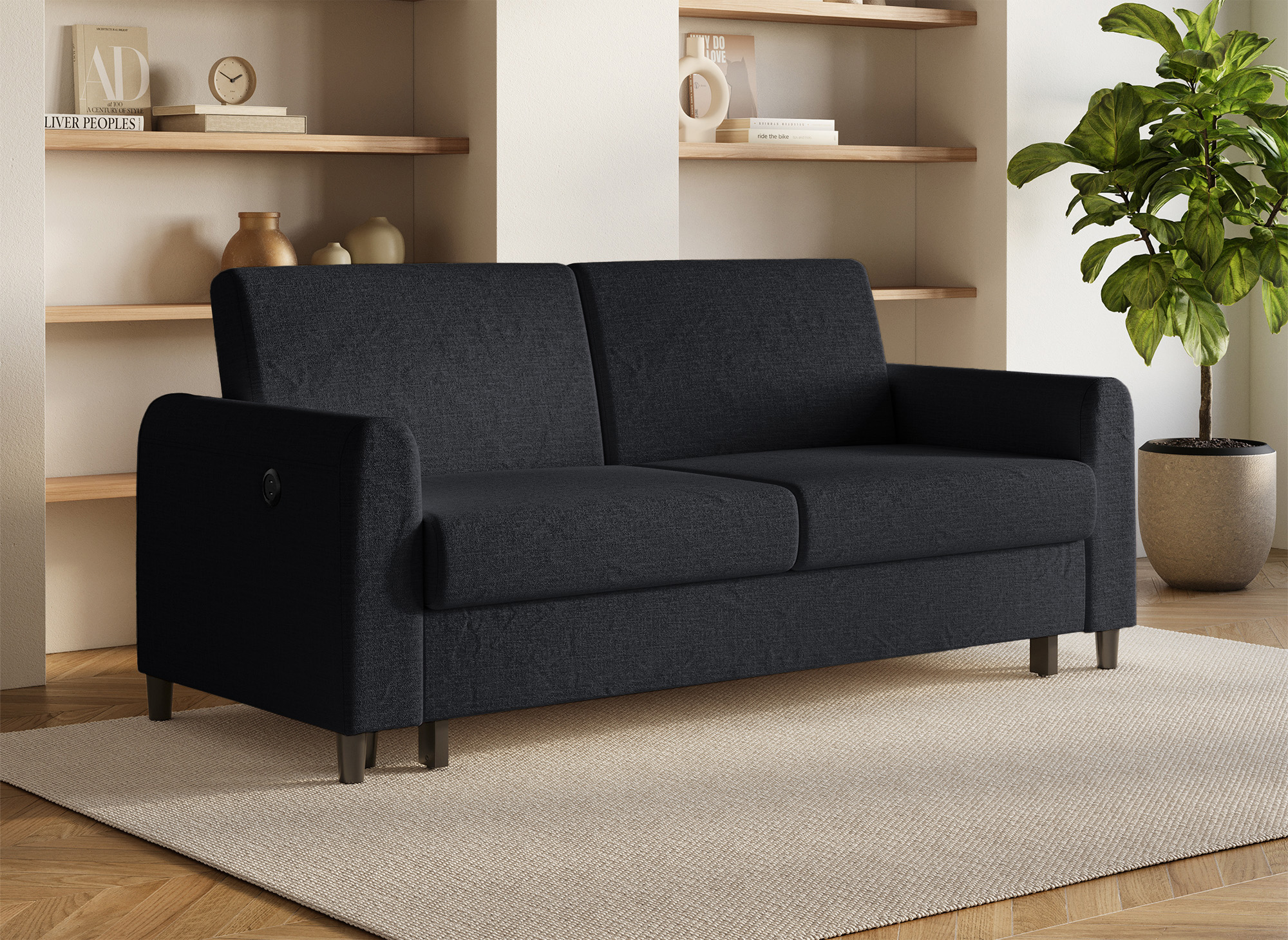 Canapé convertible 3 places en tissu lin noir ROSS