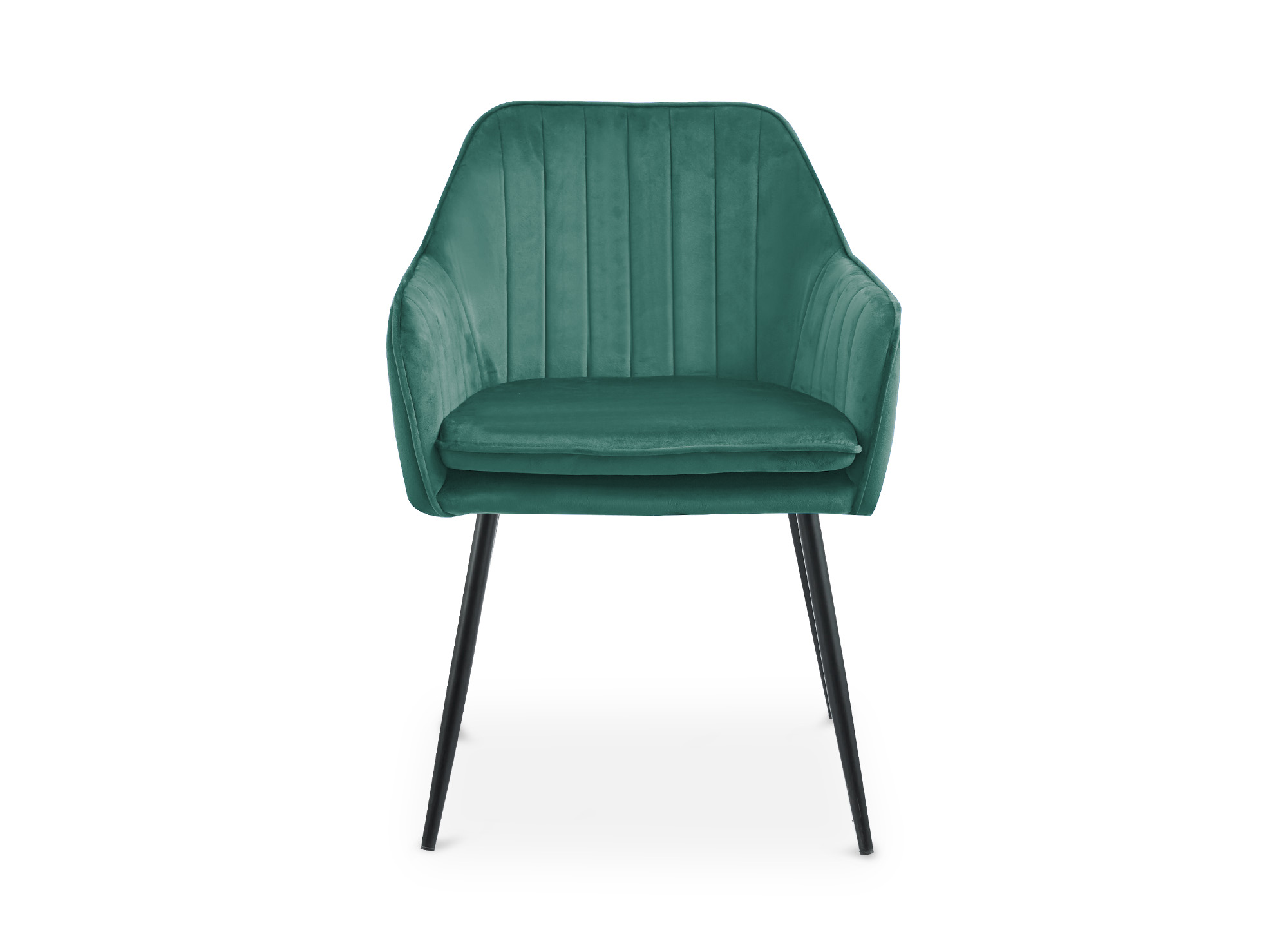 Lot de 2 chaises avec accoudoirs en velours vert pieds noirs EDWIGE