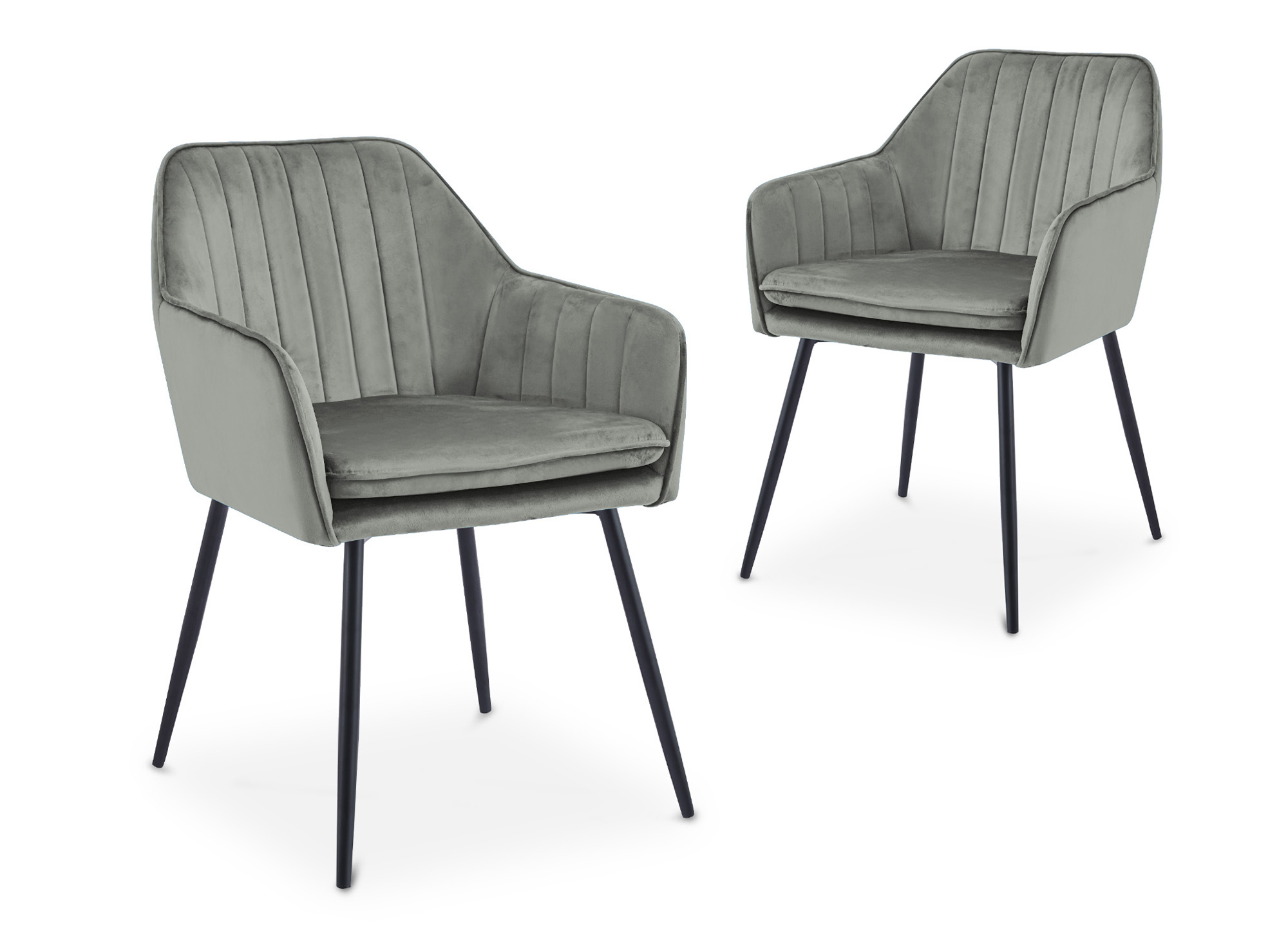 Lot de 2 chaises avec accoudoirs en velours gris pieds noirs EDWIGE