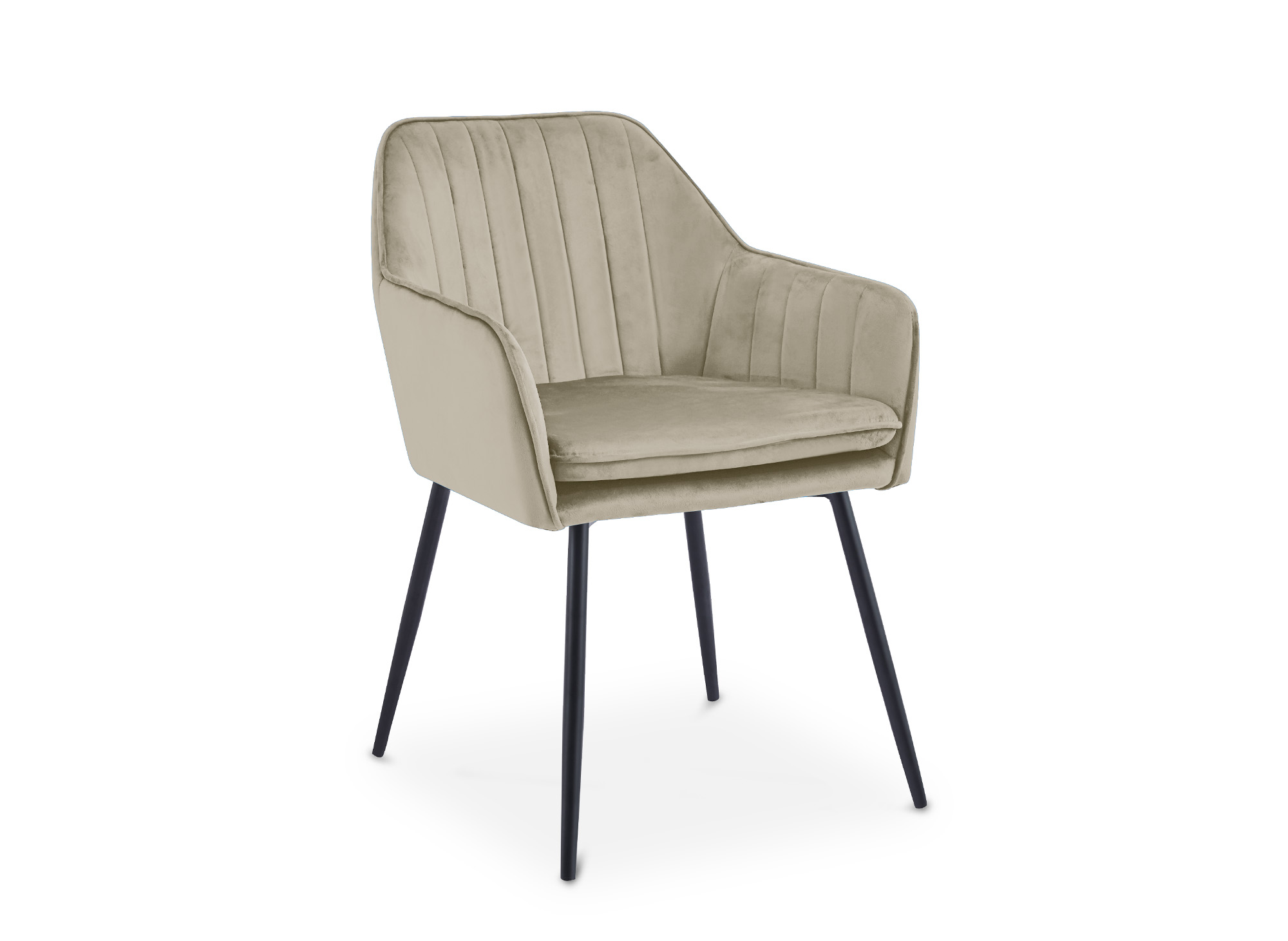 Lot de 2 chaises avec accoudoirs en velours beige pieds noirs EDWIGE