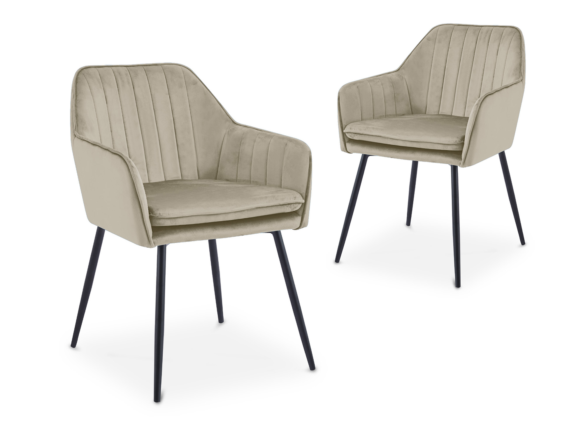 Lot de 2 chaises avec accoudoirs en velours beige pieds noirs EDWIGE
