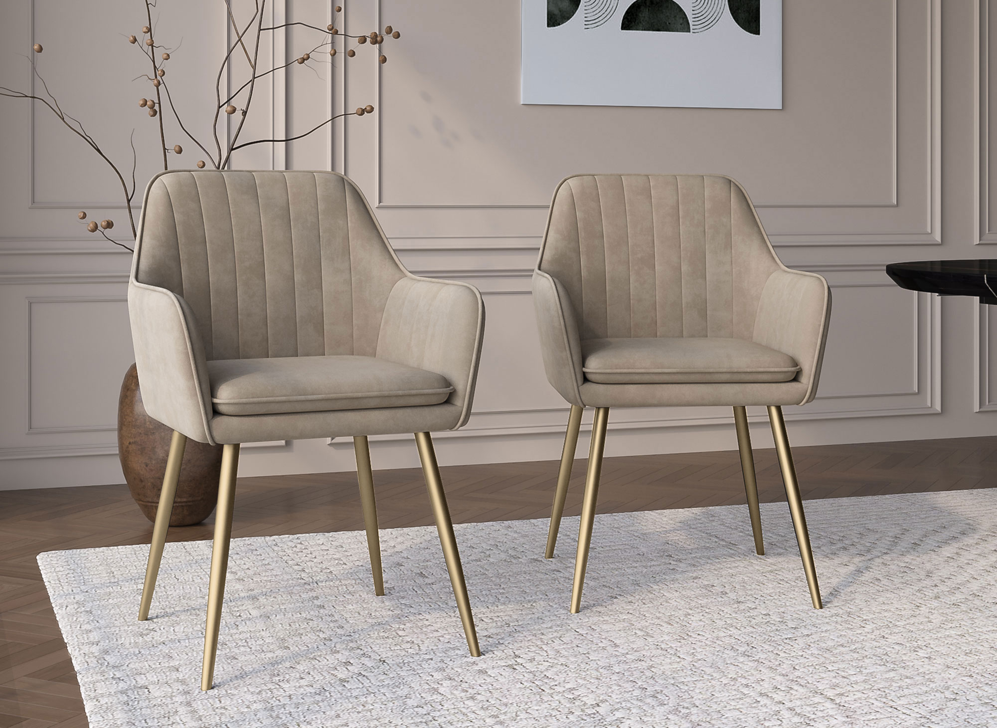 Lot de 2 chaises avec accoudoirs en velours beige EDWIGE