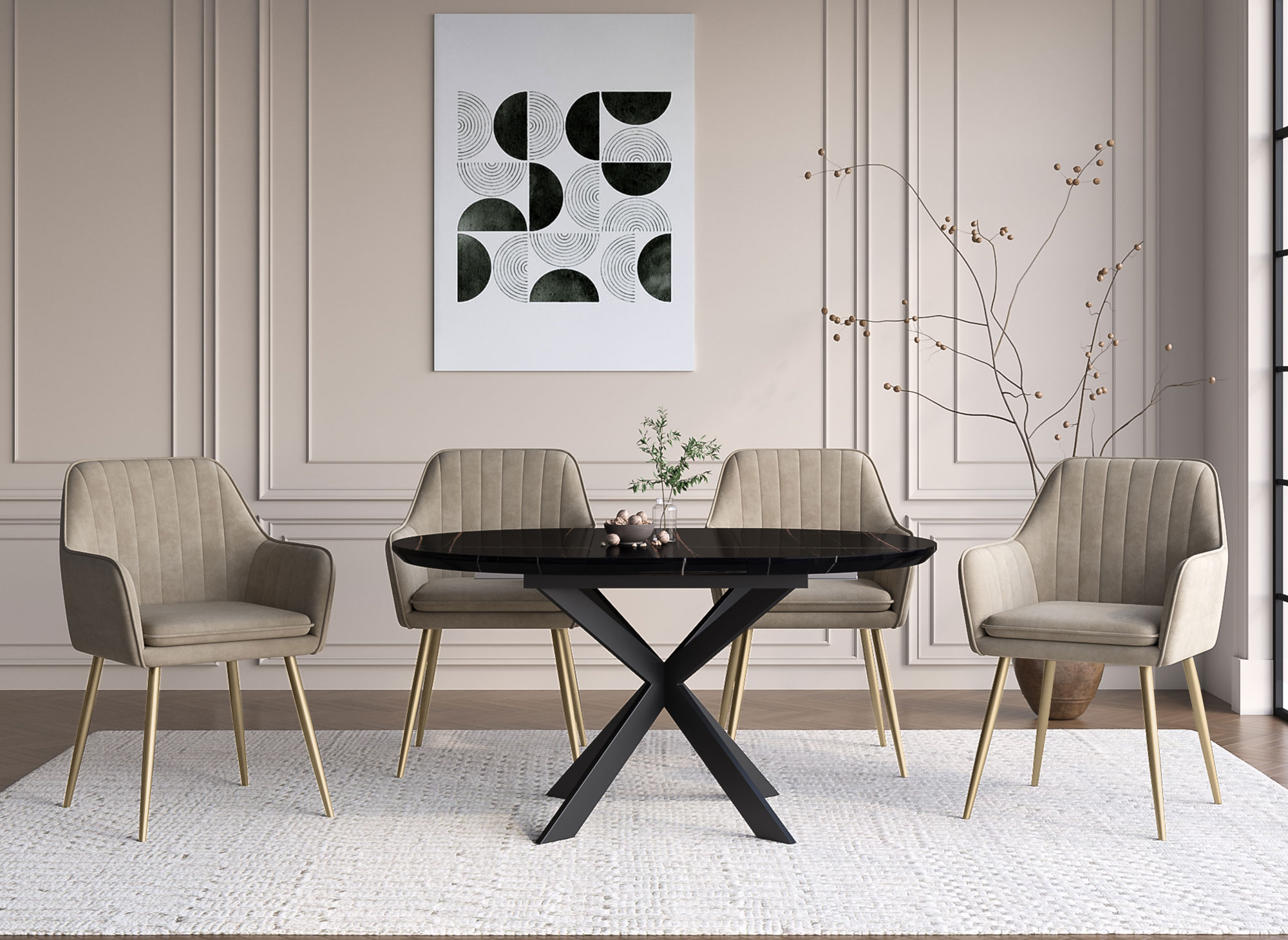 Lot de 2 chaises avec accoudoirs en velours beige EDWIGE