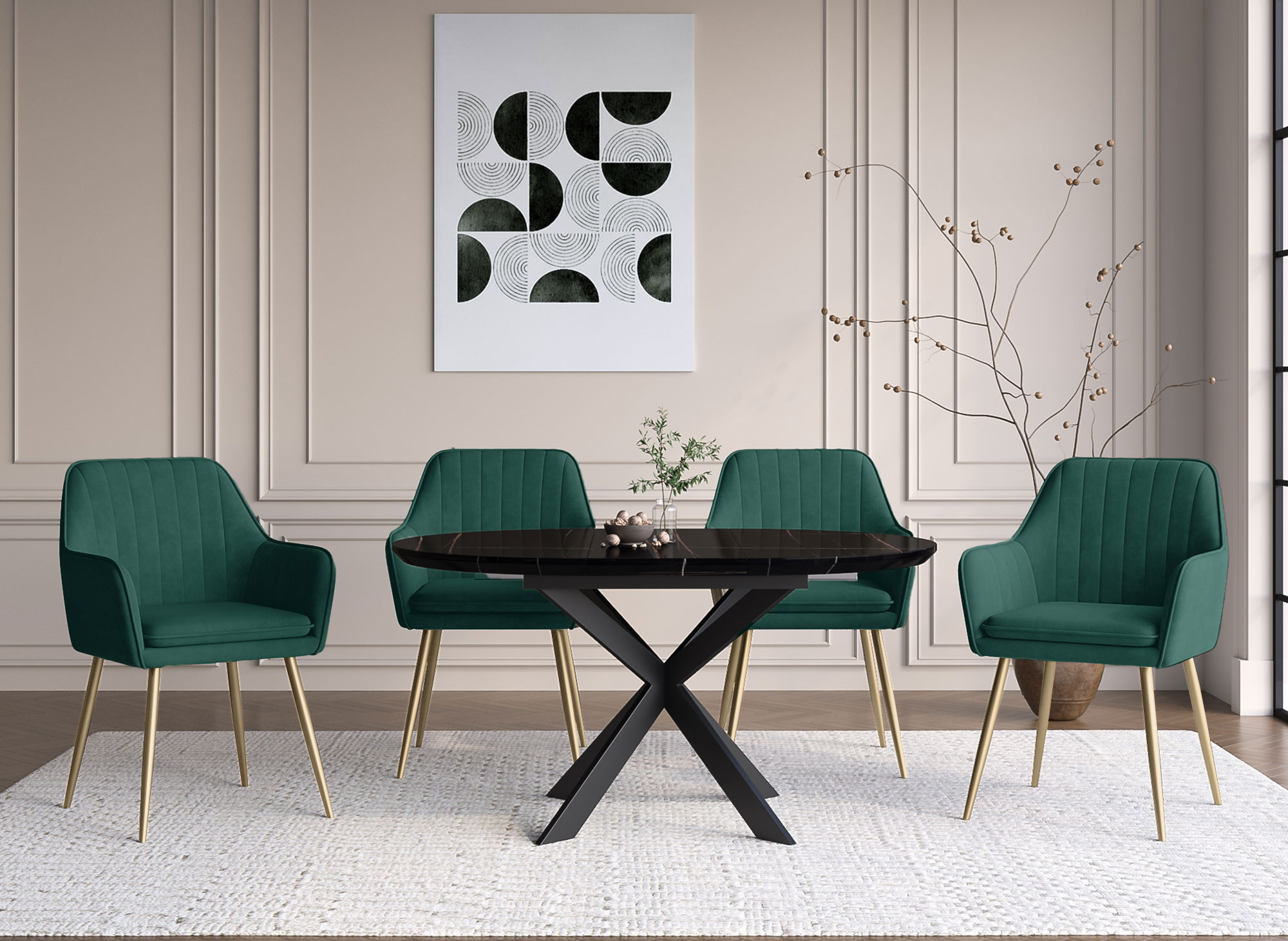 Lot de 2 chaises avec accoudoirs en velours vert EDWIGE