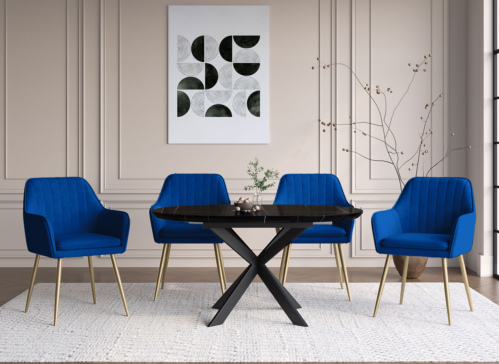Lot de 2 chaises avec accoudoirs en velours bleu EDWIGE