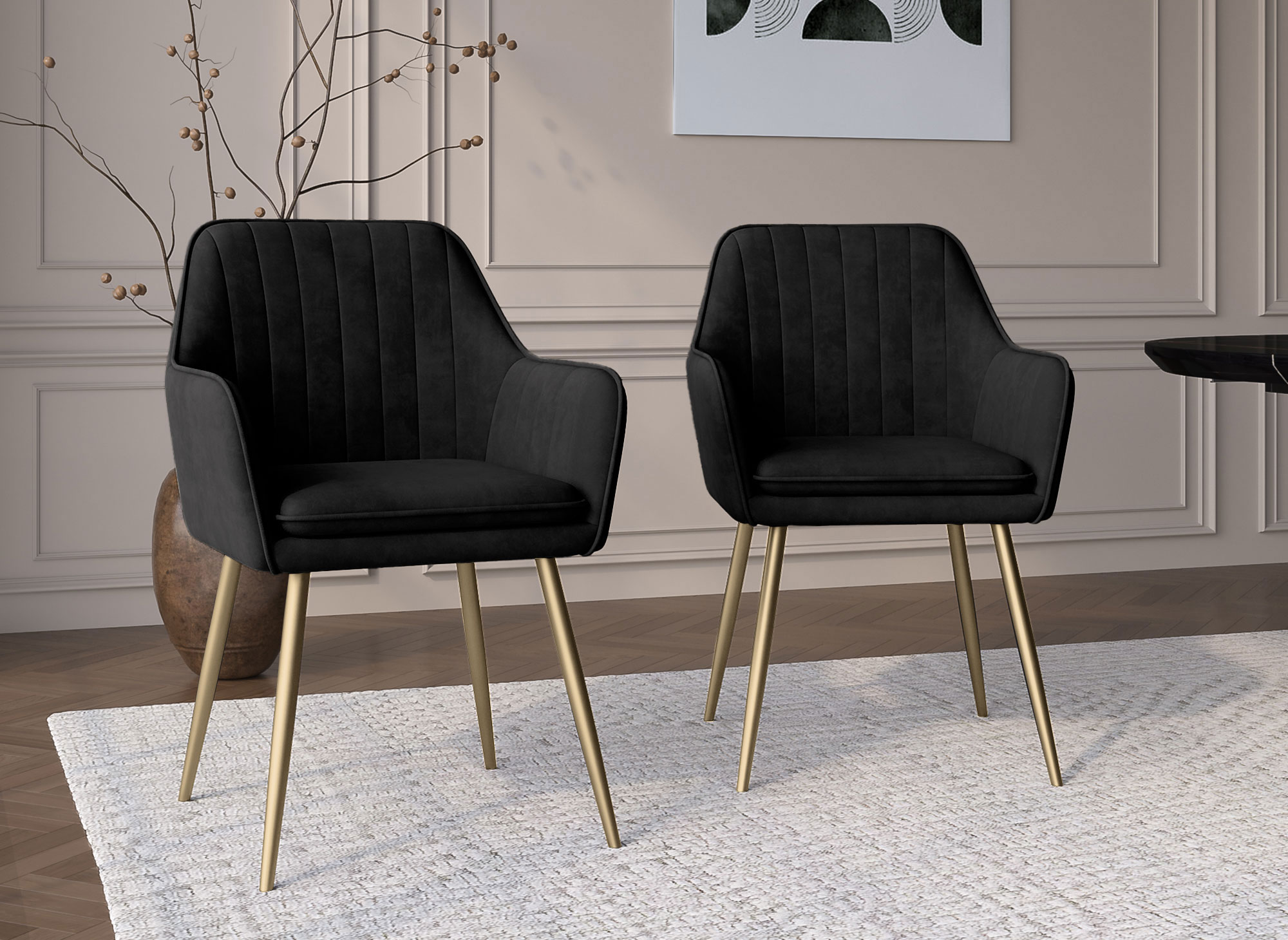 Lot de 2 chaises avec accoudoirs en velours noir EDWIGE