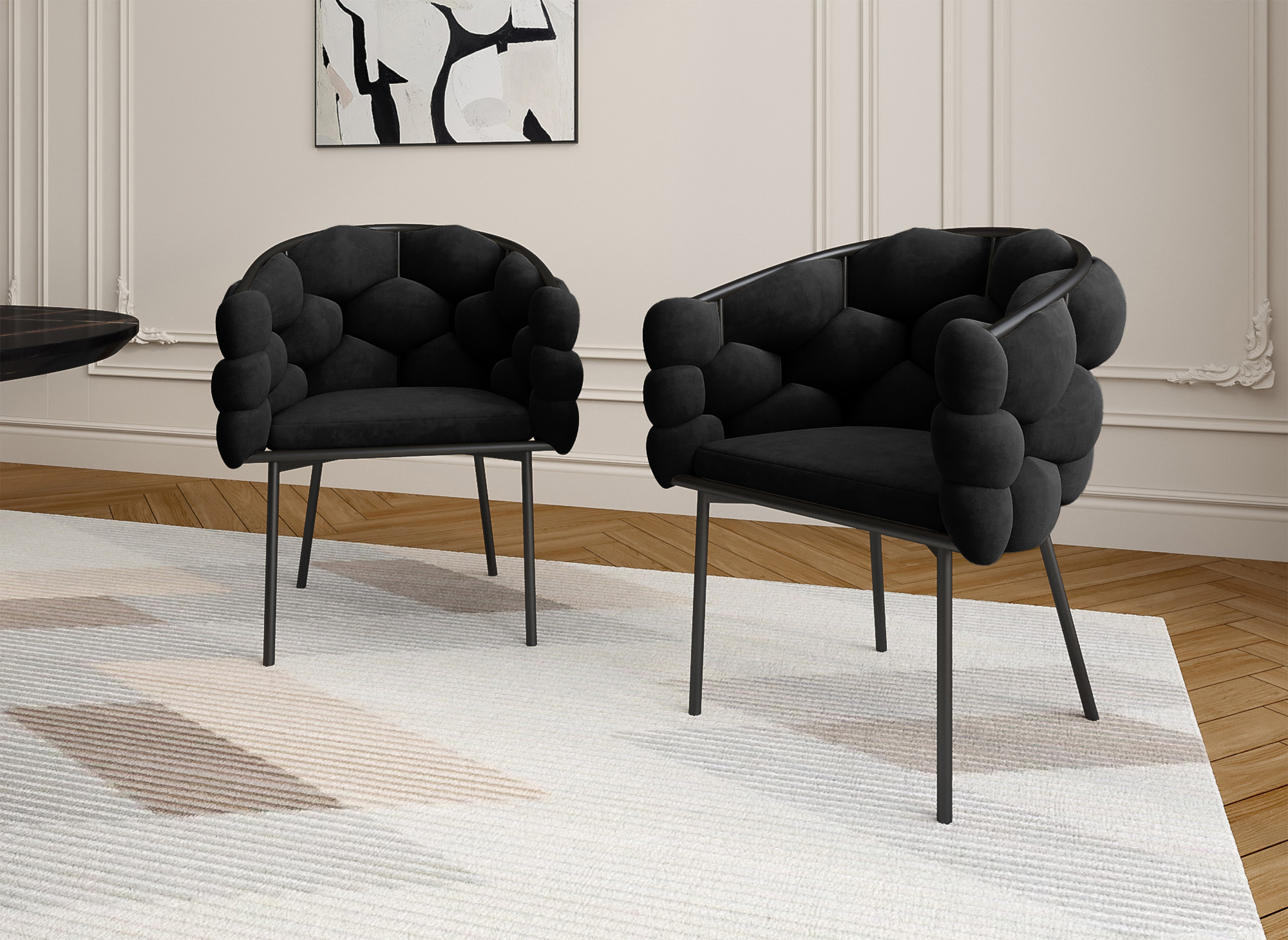 Lot de 2 chaises en velours noir pieds en métal noir CHARLOTTE