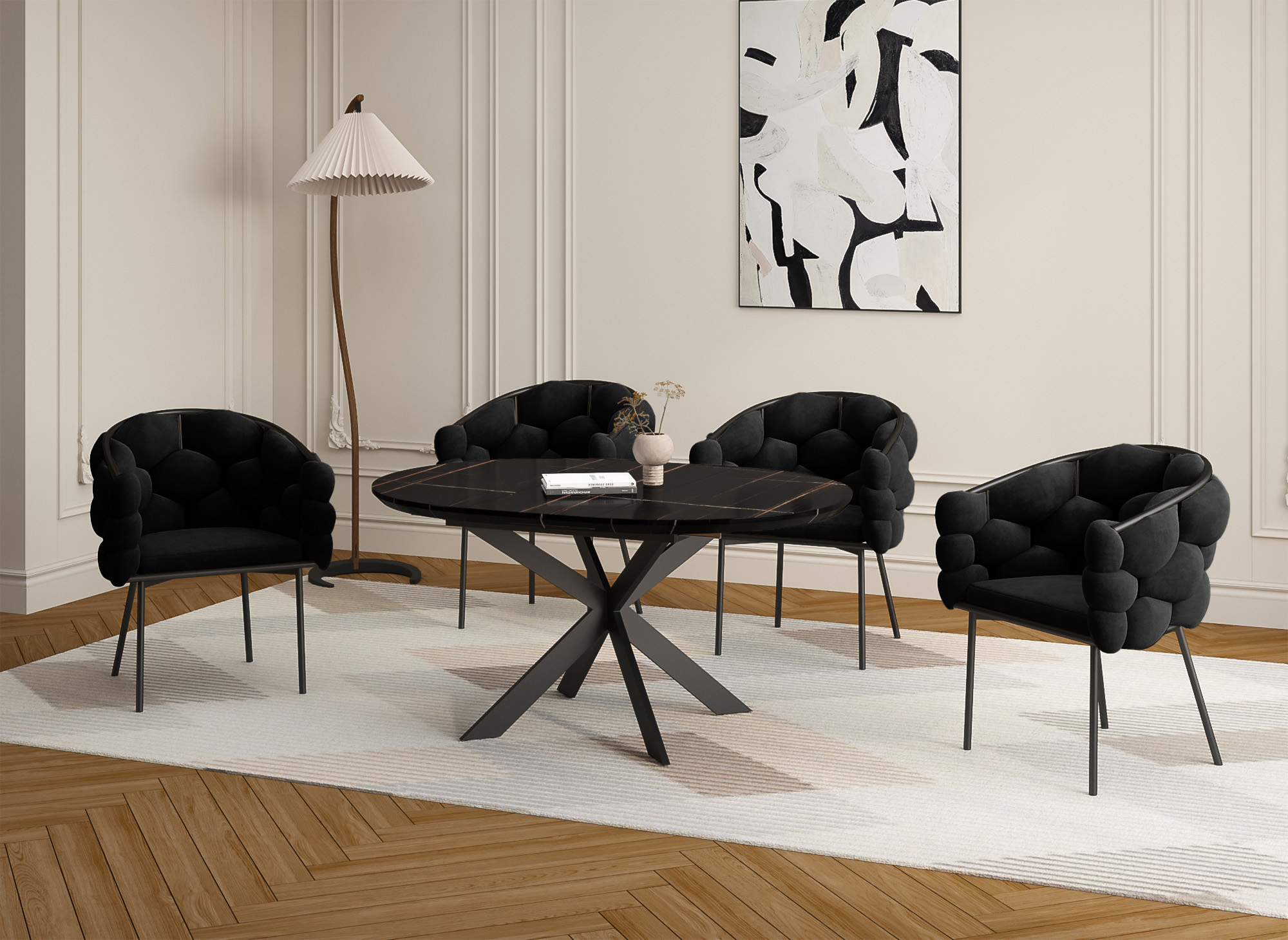 Lot de 2 chaises en velours noir pieds en métal noir CHARLOTTE