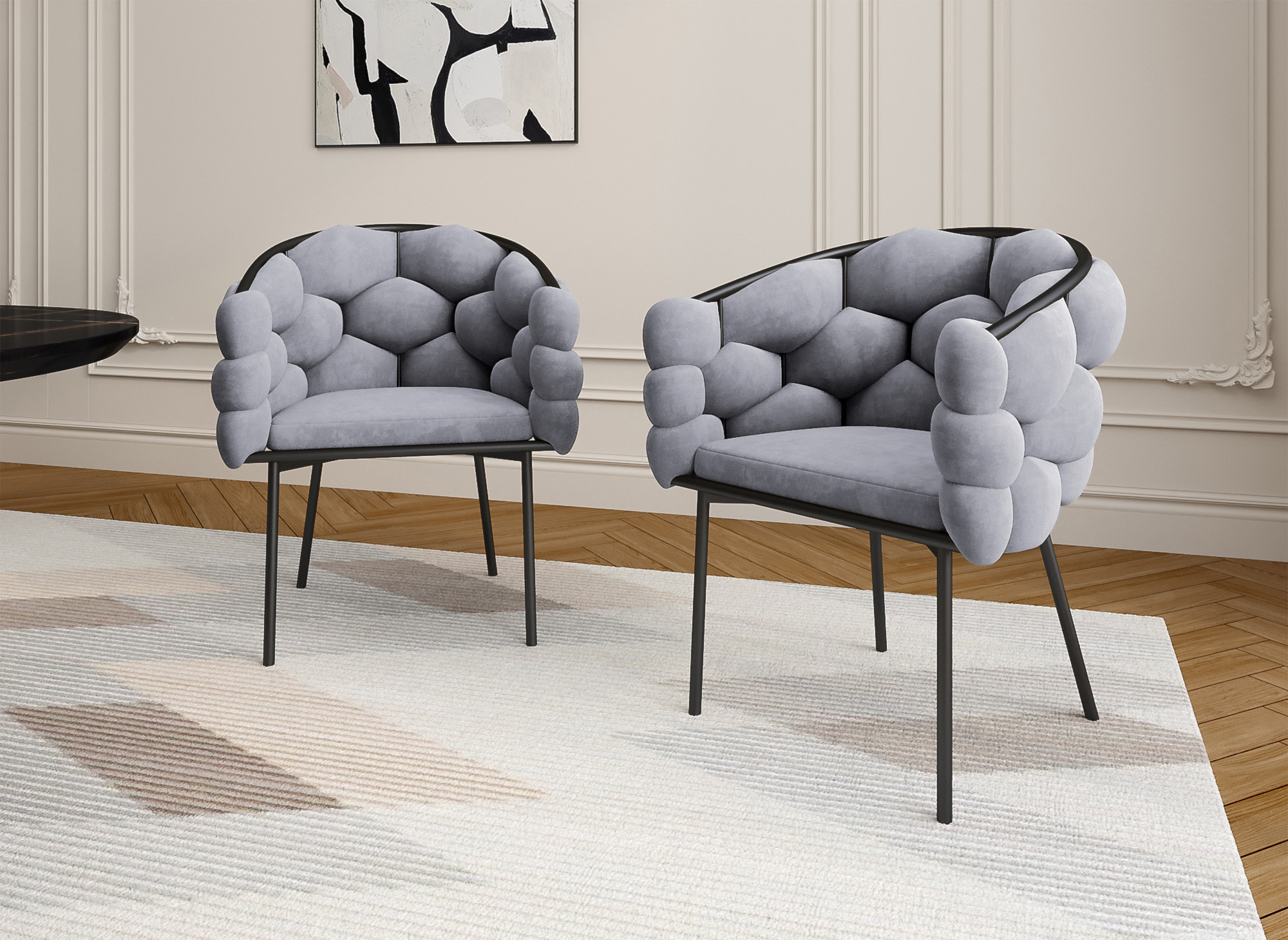 Lot de 2 chaises en velours gris pieds en métal noir CHARLOTTE