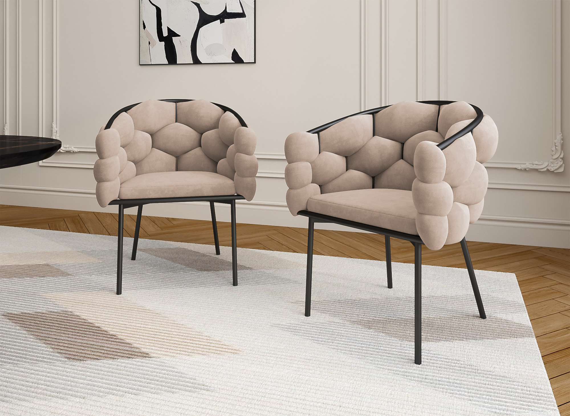 Lot de 2 chaises en velours taupe pieds en métal noir CHARLOTTE