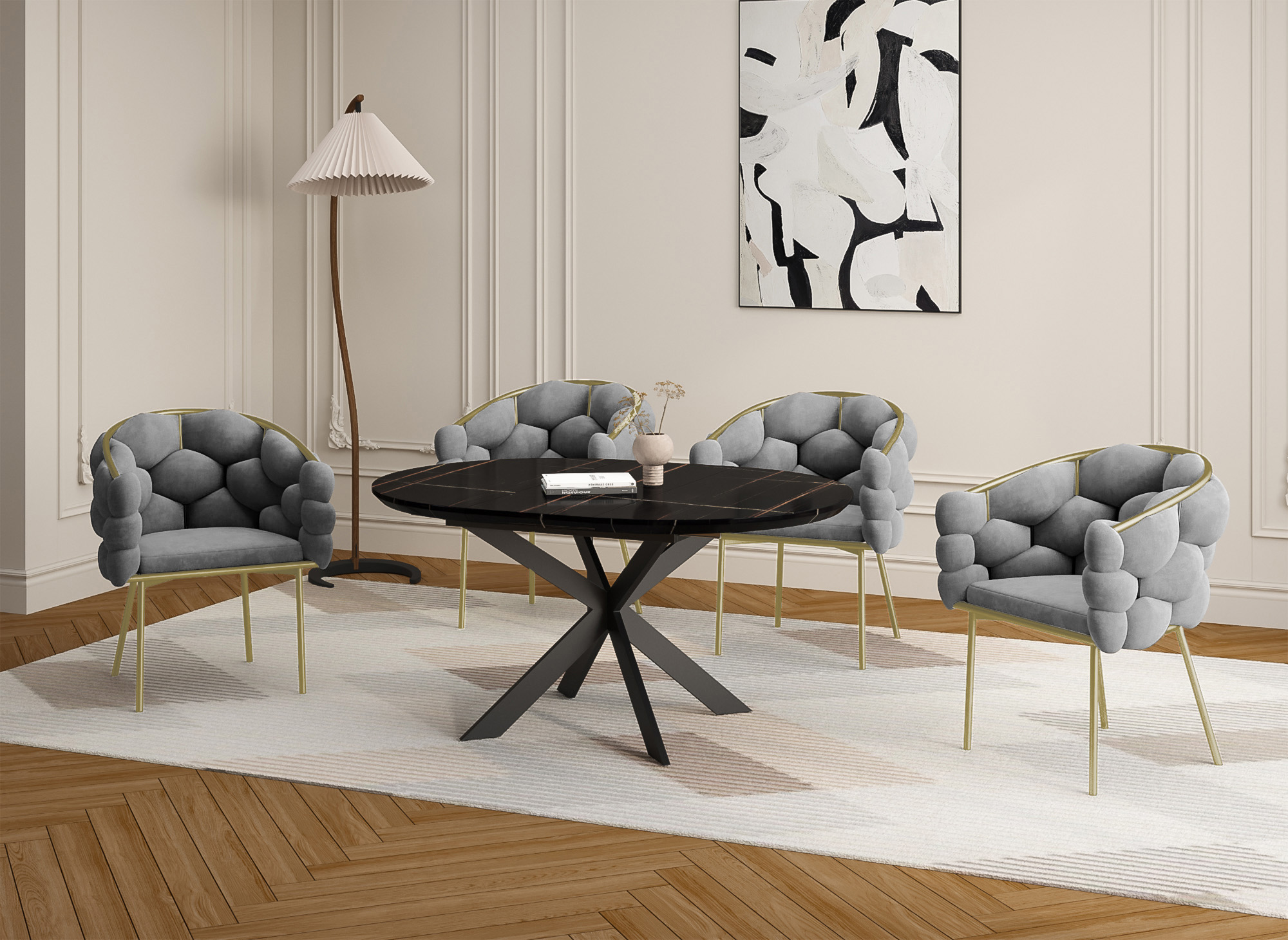 Lot de 2 chaises en velours gris pieds en métal doré CHARLOTTE