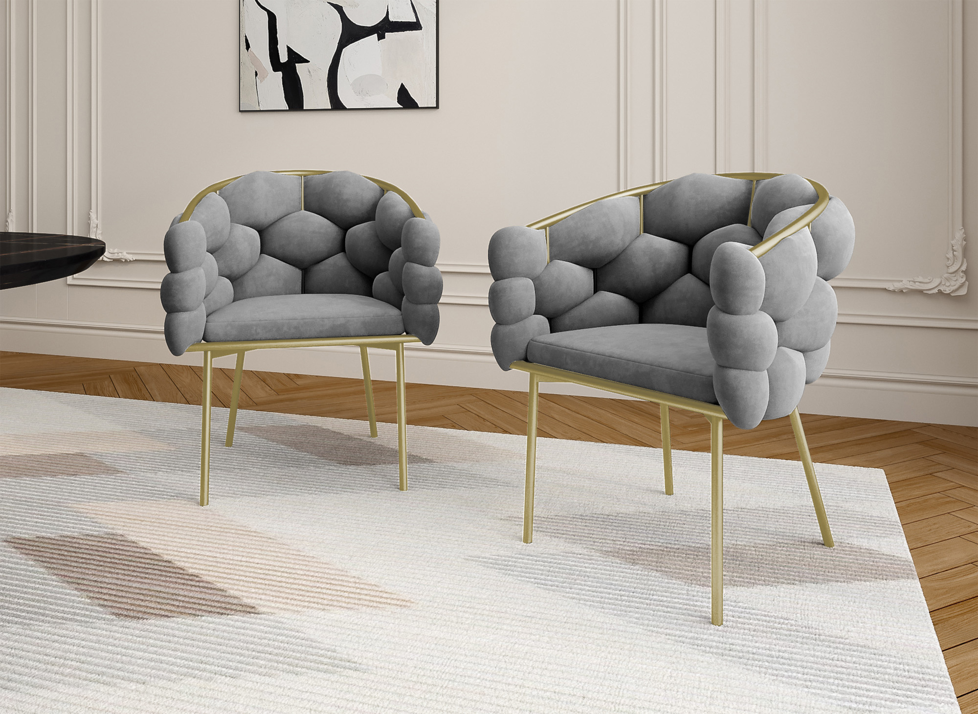 Lot de 2 chaises en velours gris pieds en métal doré CHARLOTTE