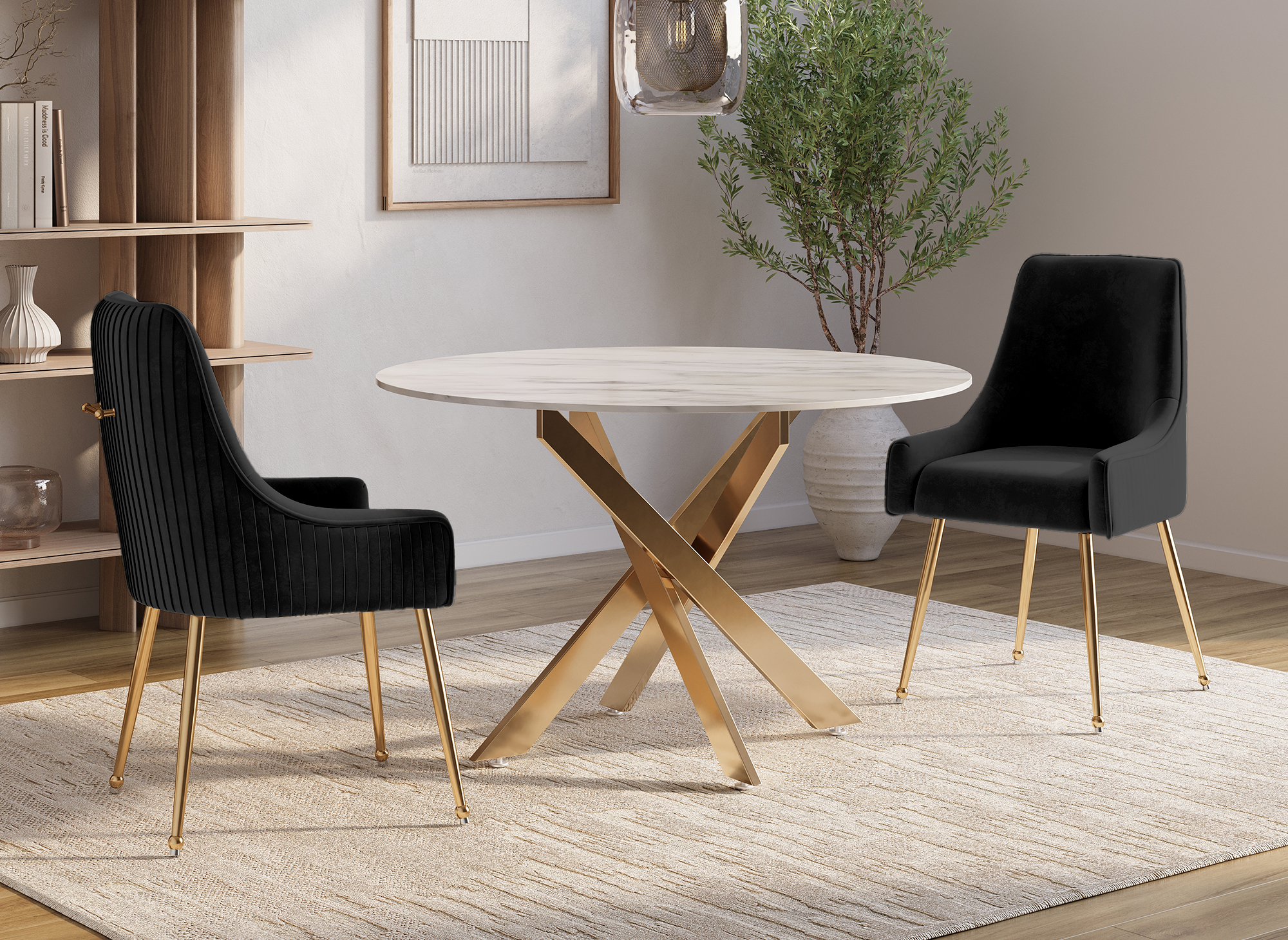 Lot de 2 chaises en velours noir pieds en métal doré DORY