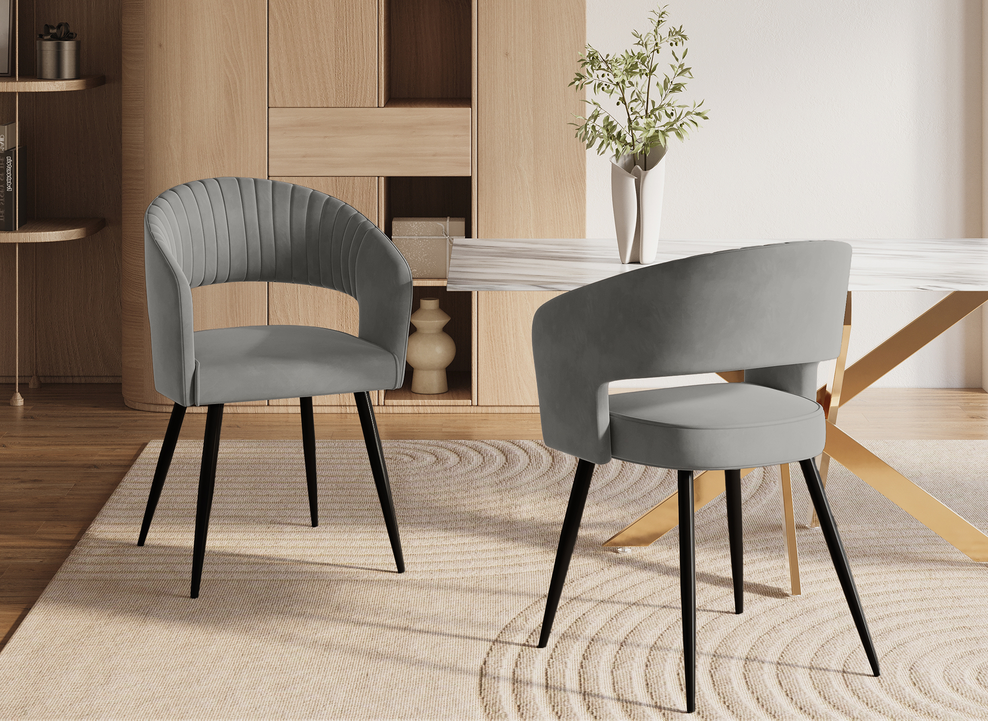 Lot de 2 chaises design en velours gris GLORIA
