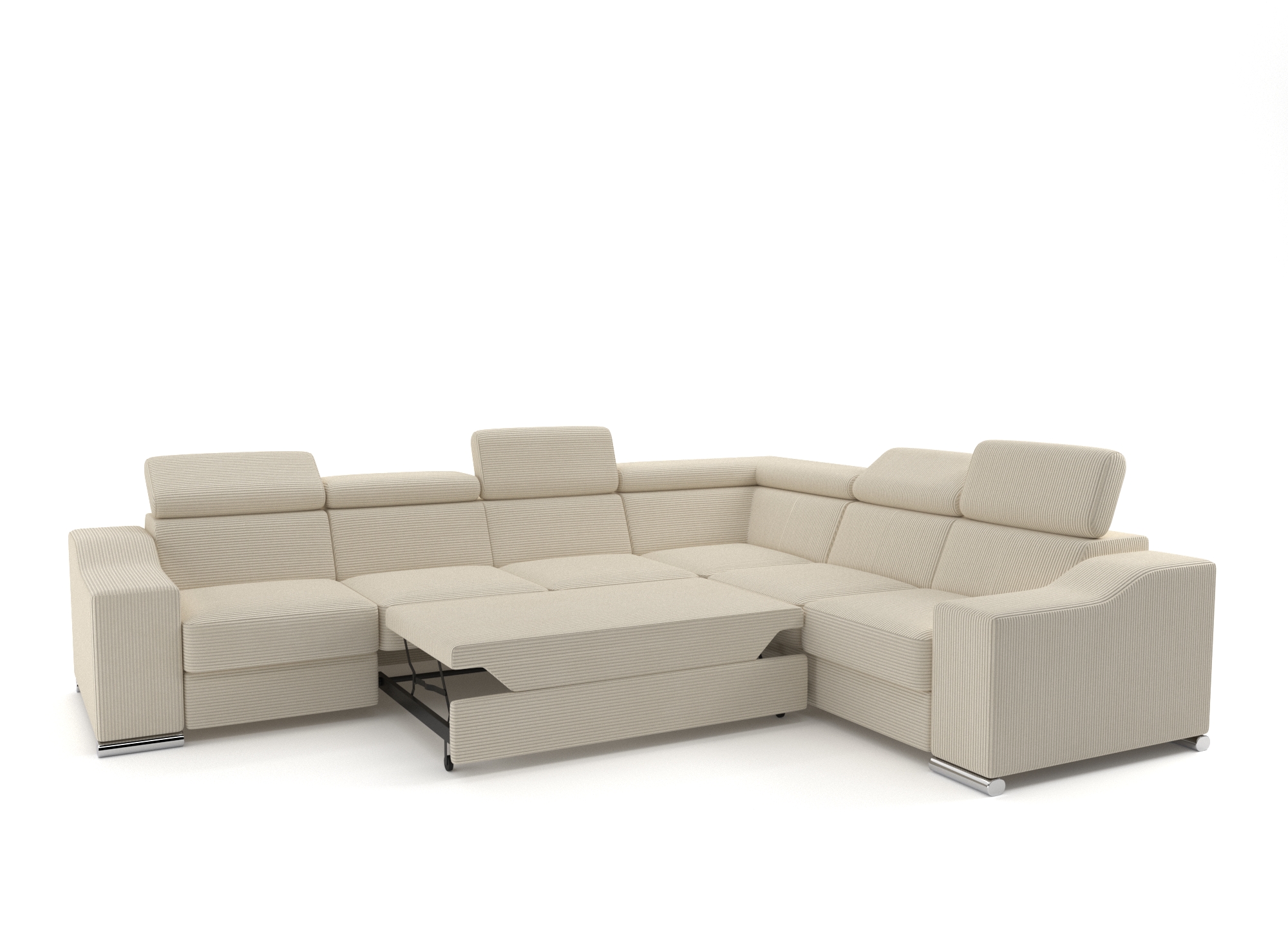 Canapé d’angle convertible réversible en velours côtelé beige LEONIE