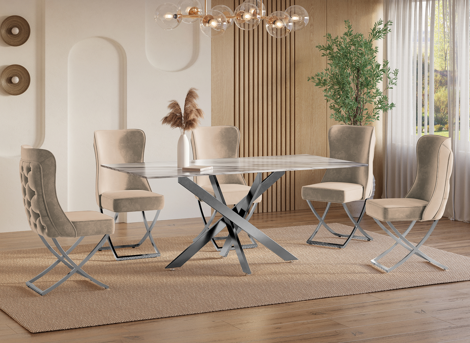 Lot de 2 chaises en velours beige pieds en métal argenté ETHAN