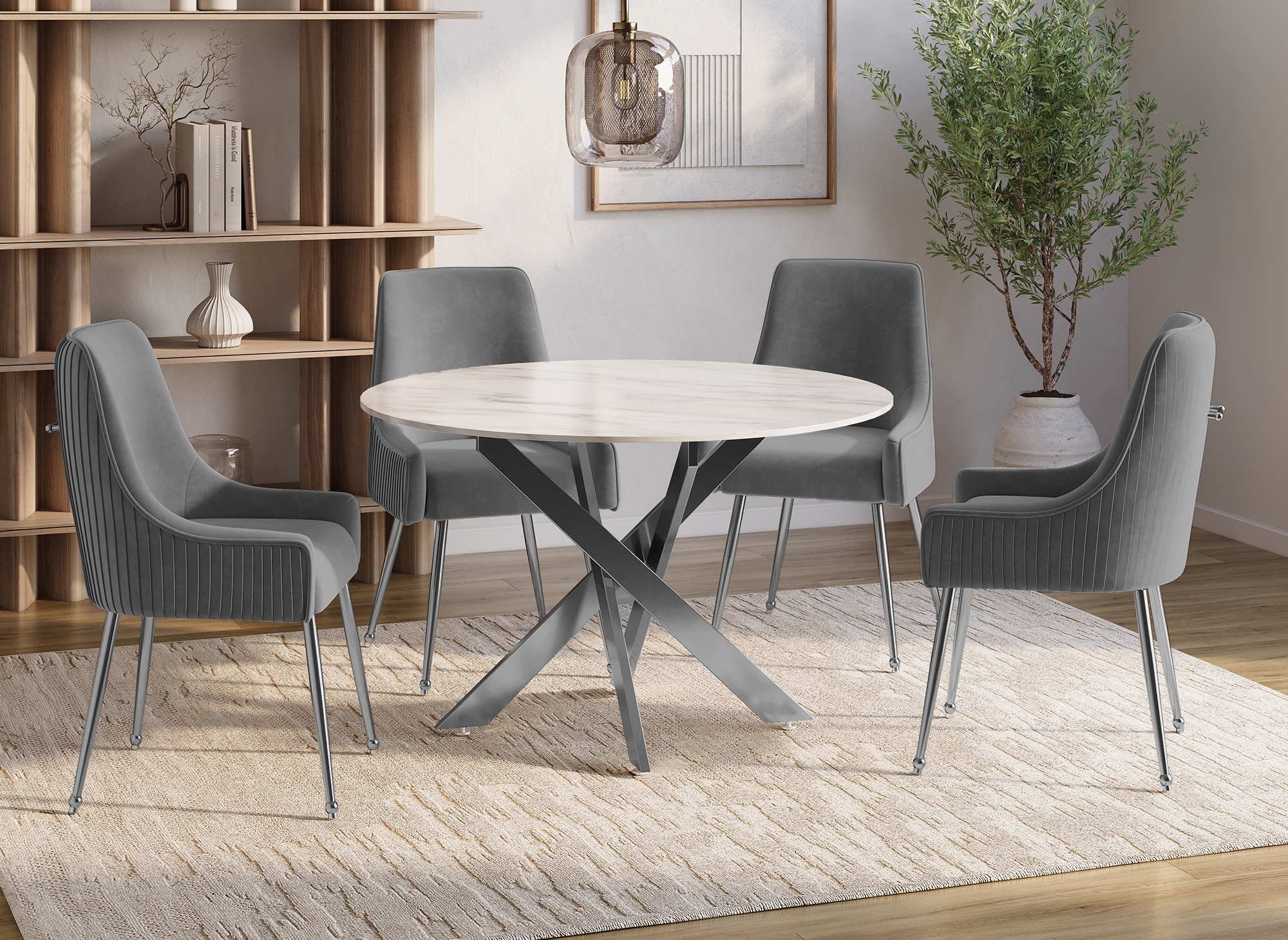 Lot de 2 chaises en velours gris pieds en métal argenté DORY