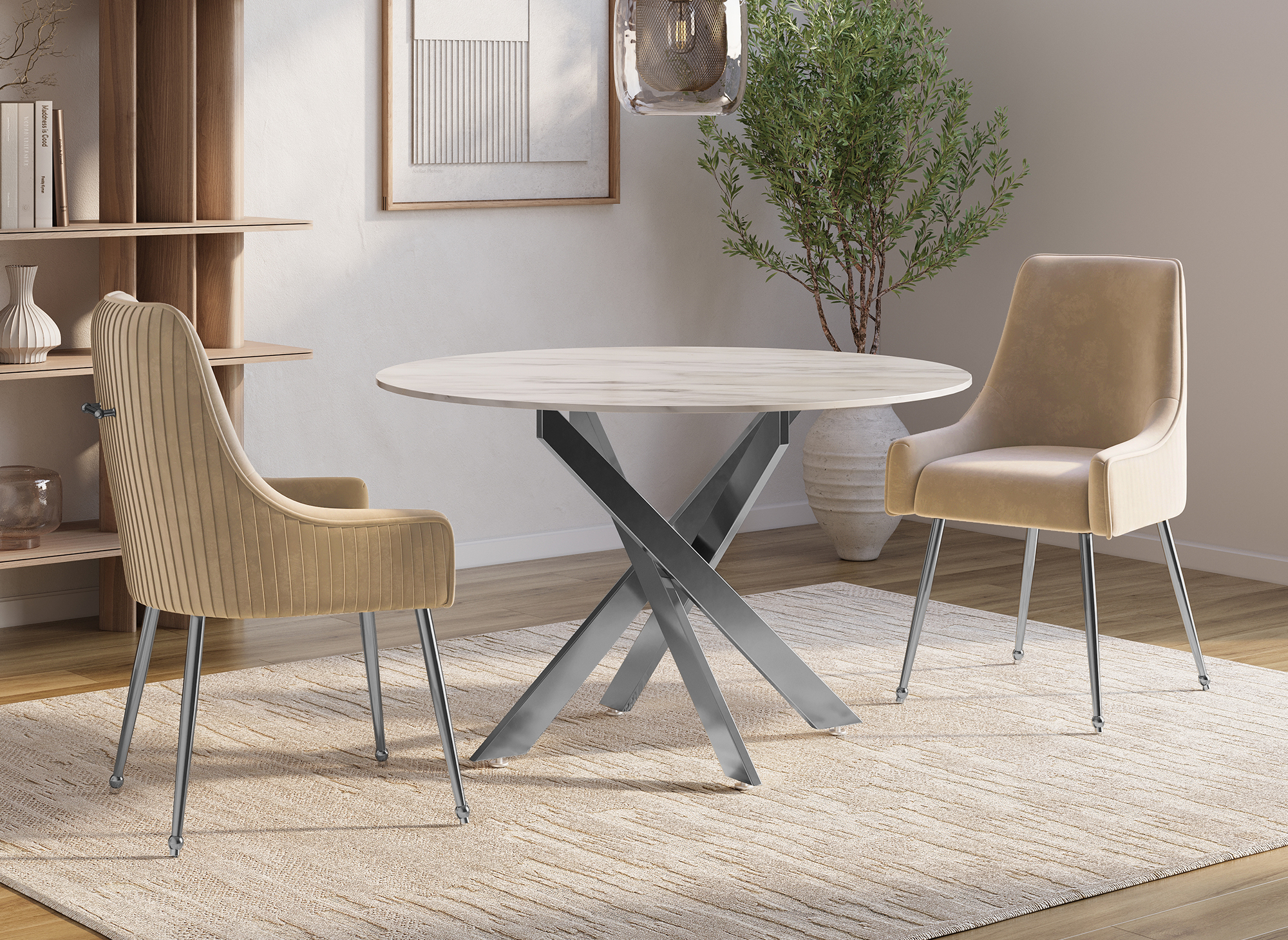 Lot de 2 chaises en velours beige pieds en métal argenté DORY